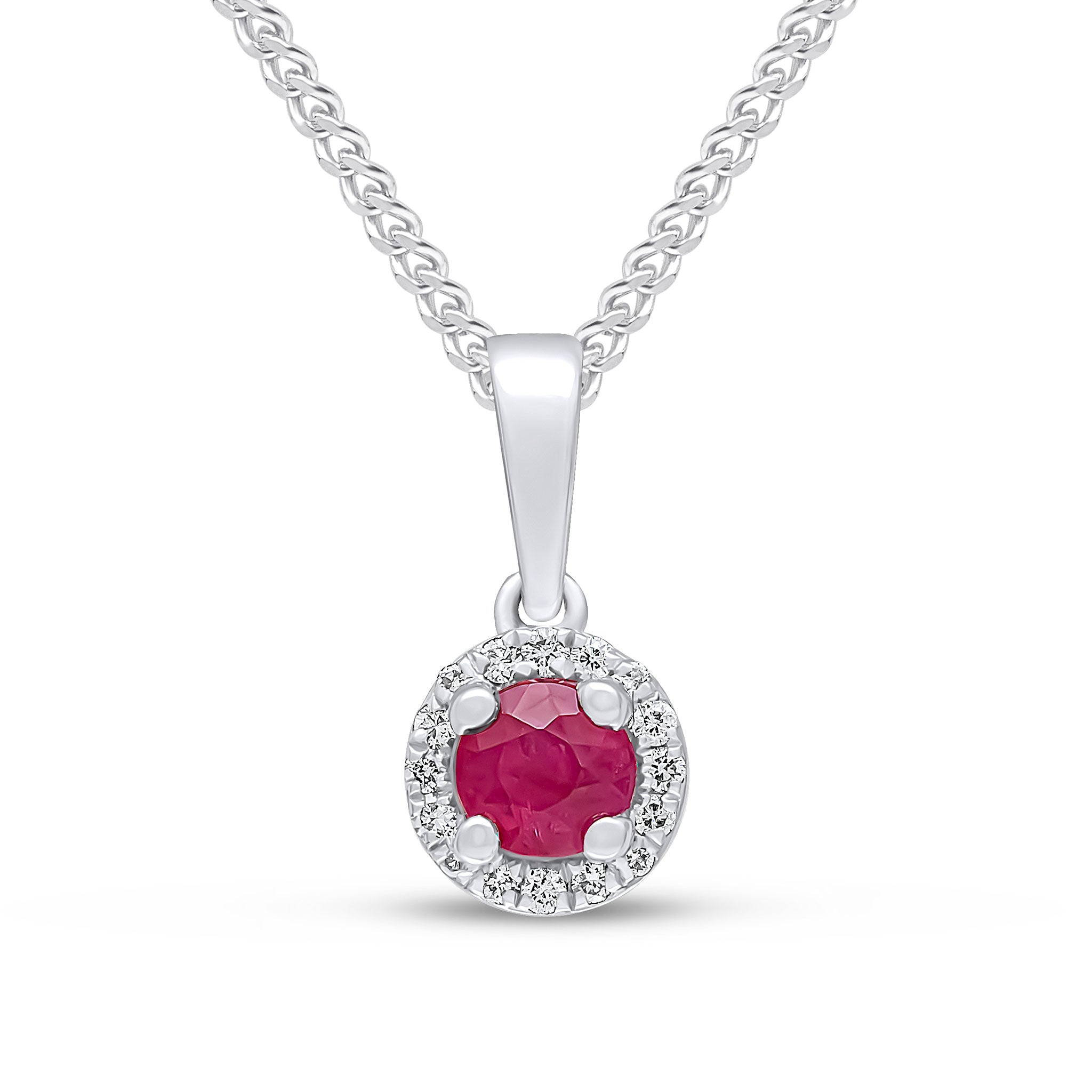 18wg Round Ruby & Diamond Cluster Pendant