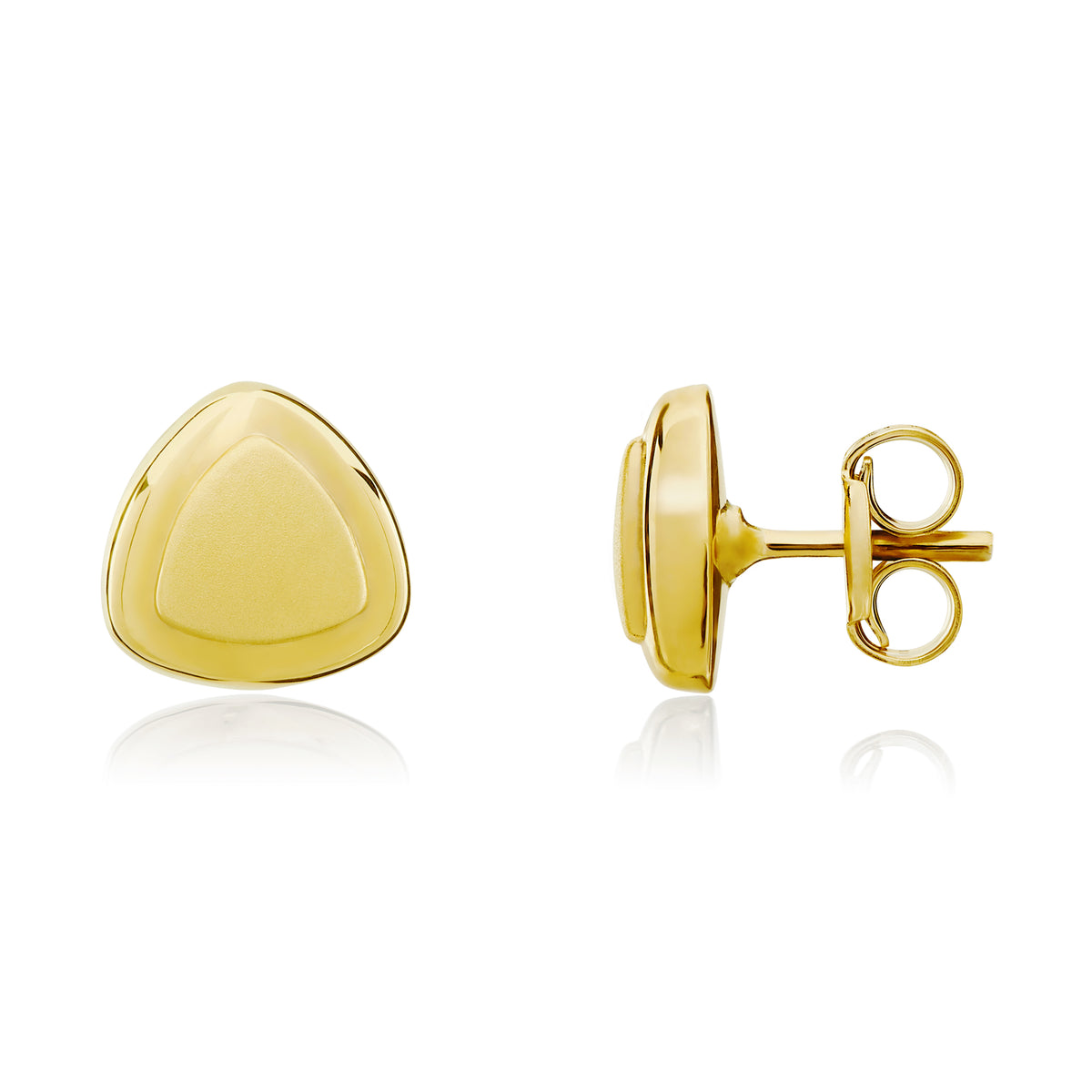 9ct Yellow Gold Satin Centre Polished Edge Triangular Stud Earrings