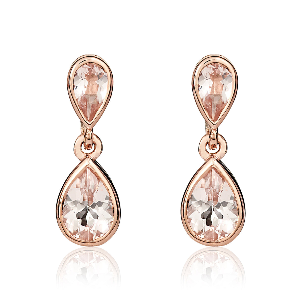 9ct Rose Gold Pear Shaped Morganite Double Drop Earrings