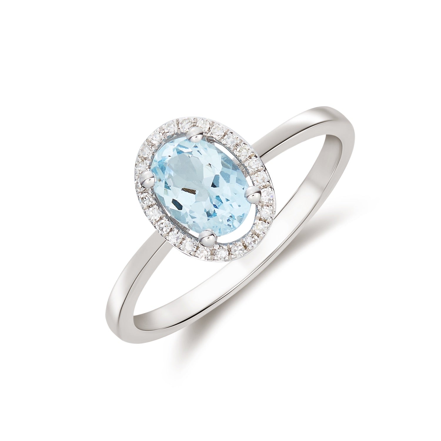 9ct White Gold 7x5 Oval Aquamarine & Round Diamond Halo Cluster Ring