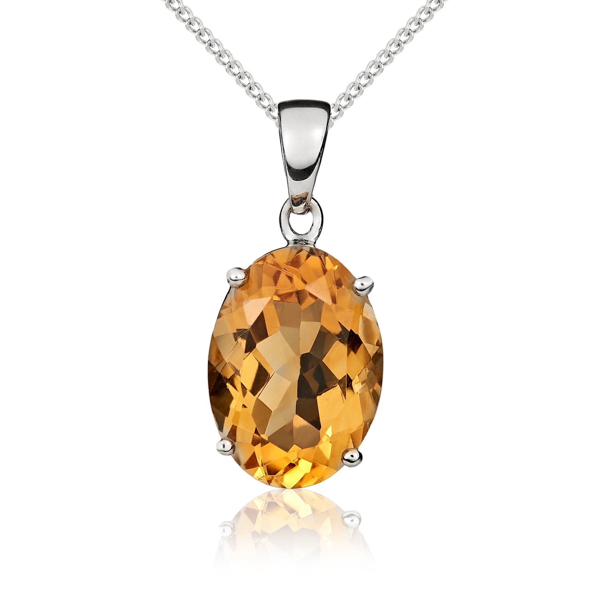 9ct White Gold 14x10 Oval Citrine Claw Pendant