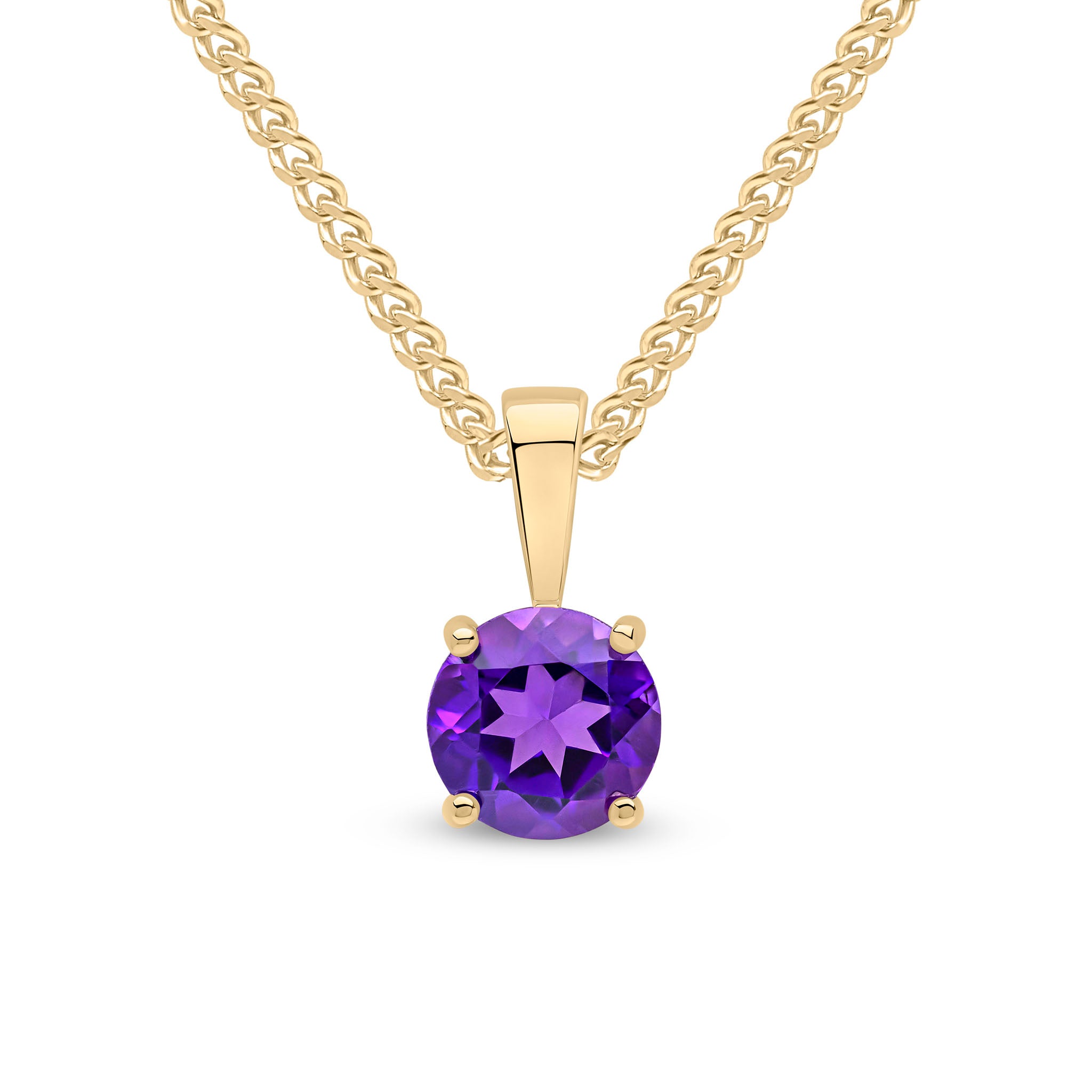 9ct yellow gold 6mm Round Amethyst 4 Claw Pendant