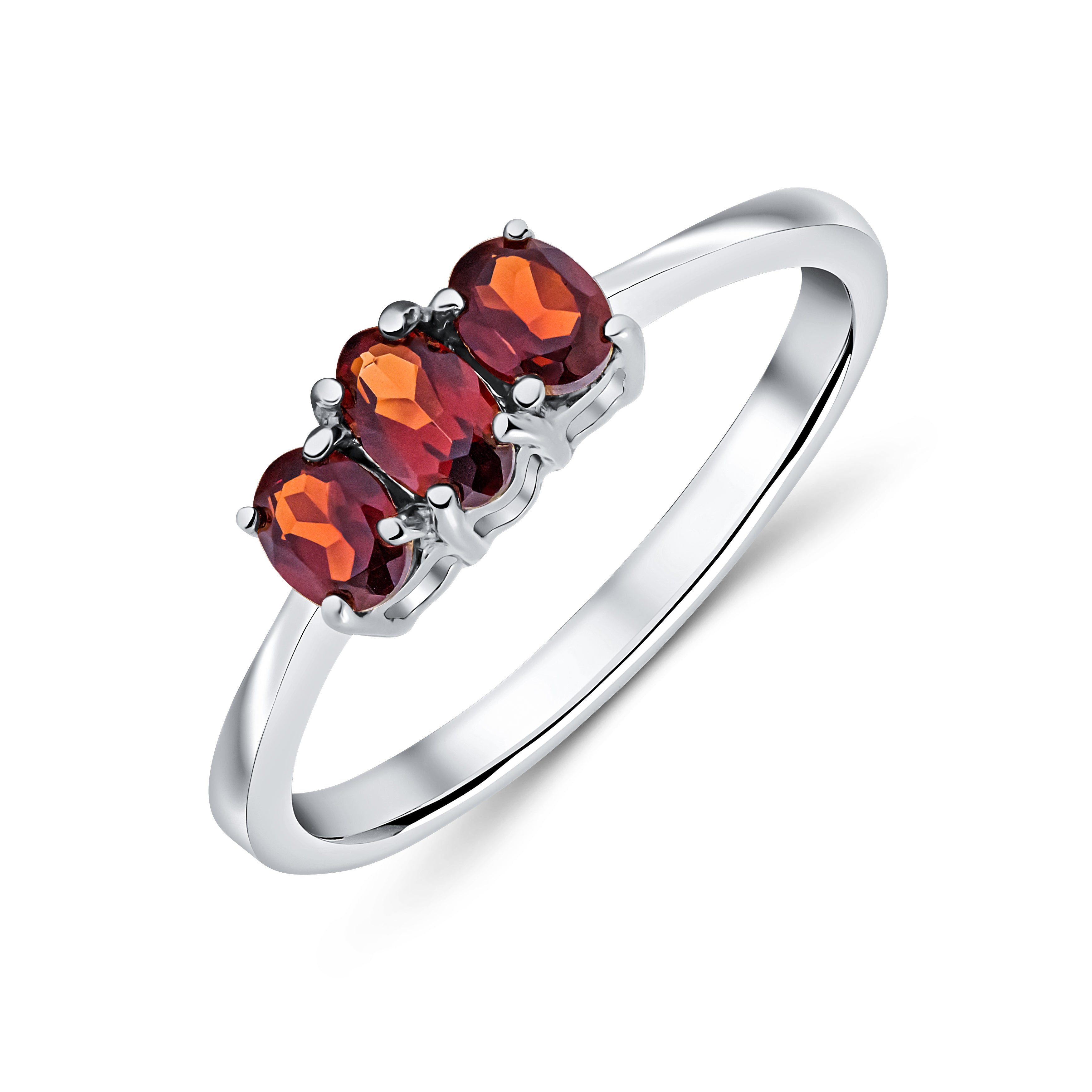 9ct White Gold Oval Garnet 3 Stone Claw Set Ring
