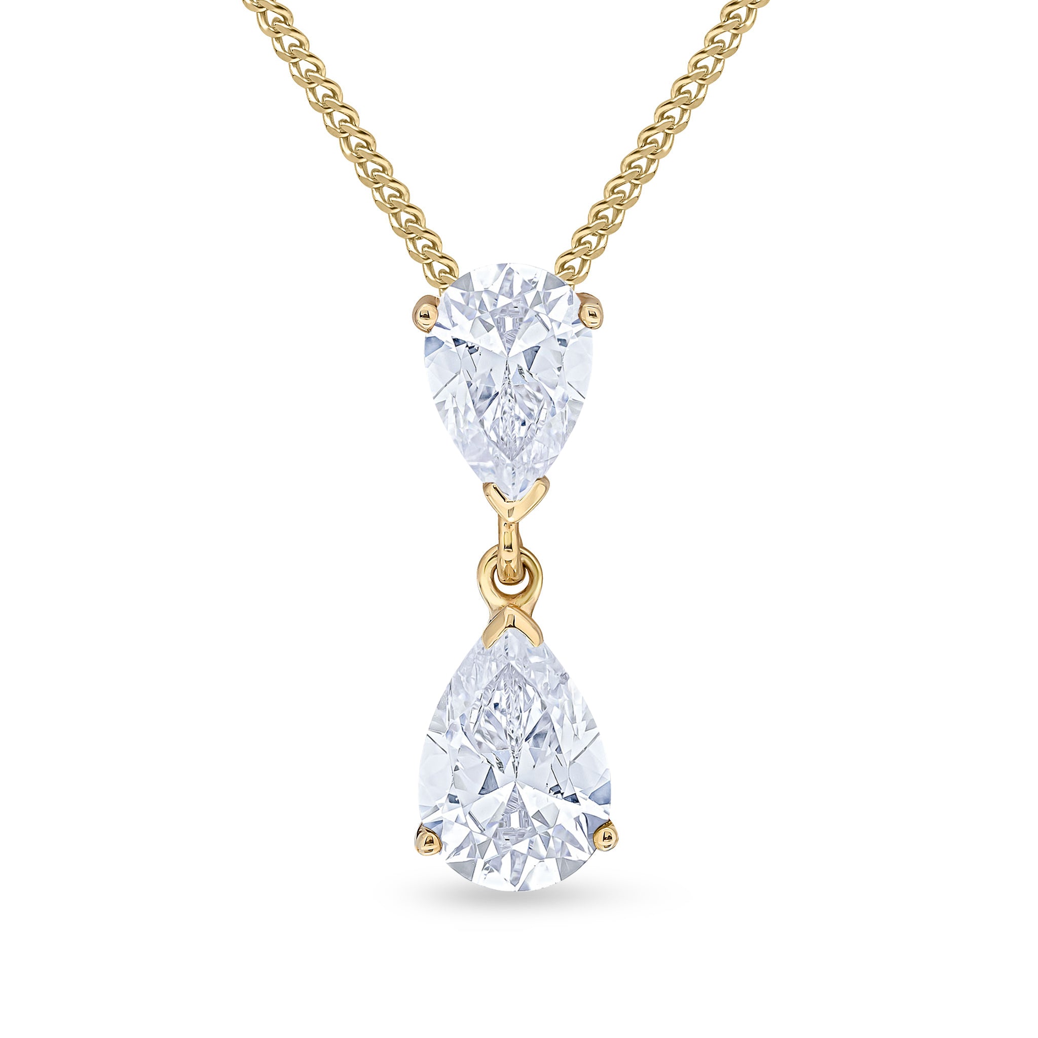 9ct Yellow Gold Pear Shape CZ 2 Stone Claw Set Pendant