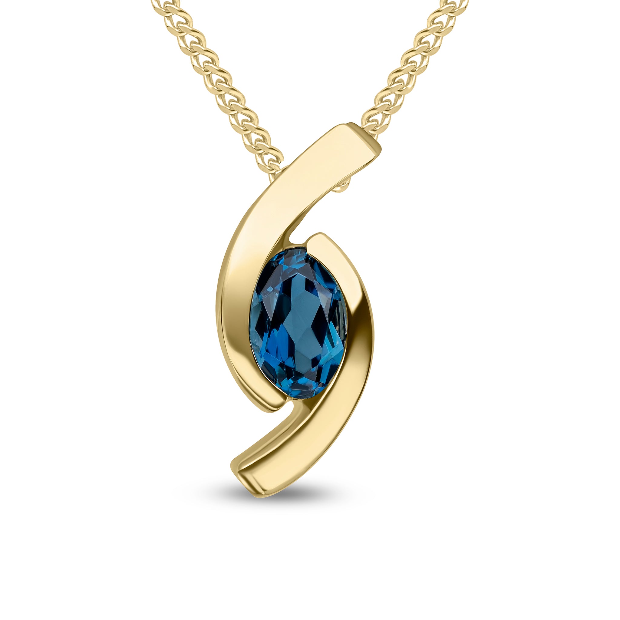 9ct Yellow Gold 6x4 Oval London Blue Topaz 'eye' Pendant