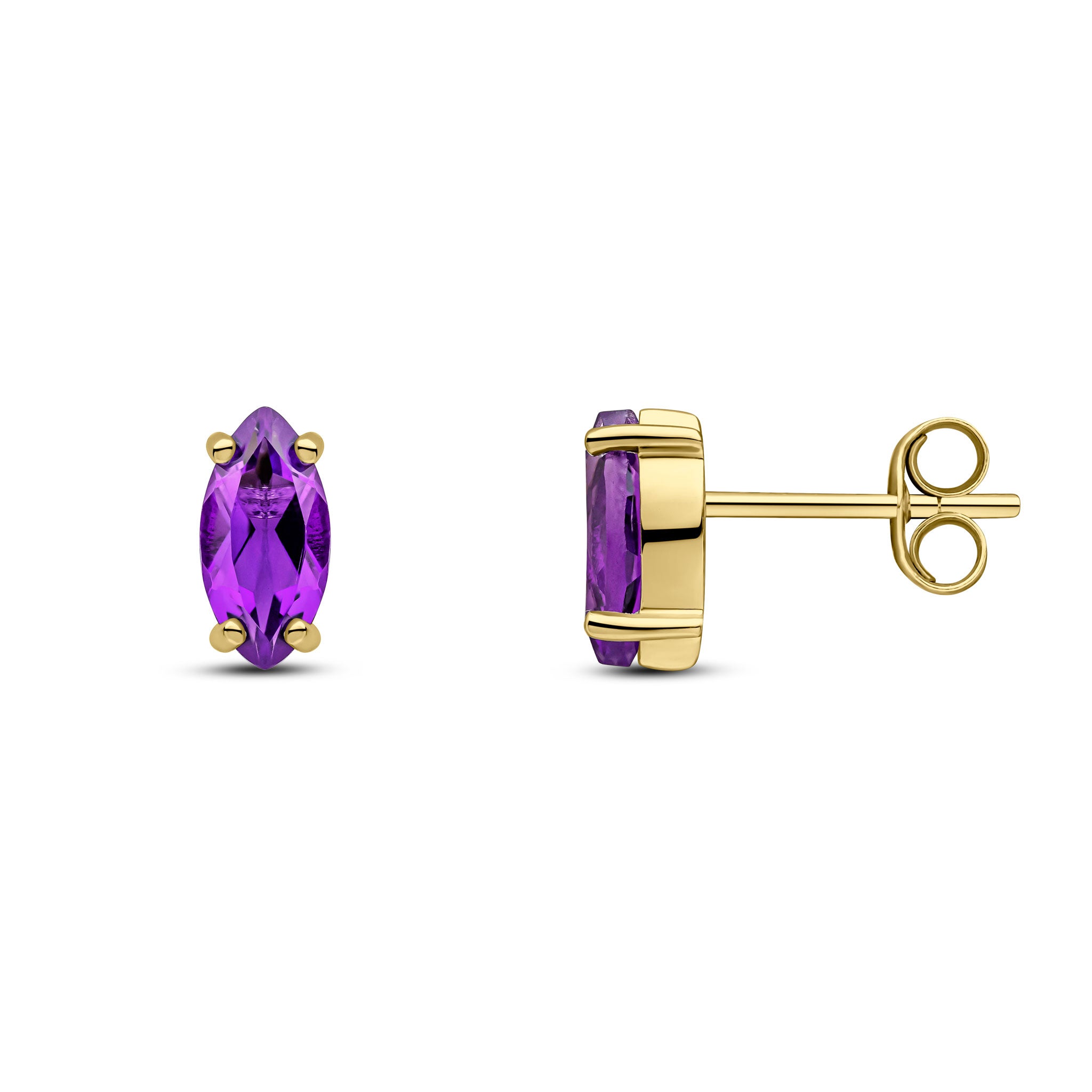 9ct Yellow Gold 8x4mm Marquise Amethyst Claw Set Earrings