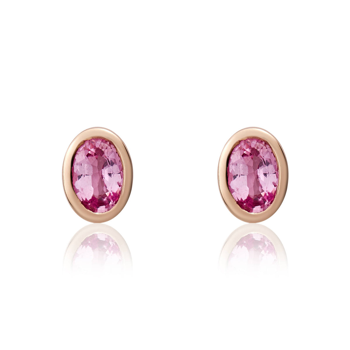 9ct Rose Gold 4x3 Oval Pink Sapphire Rubover Set Earrings