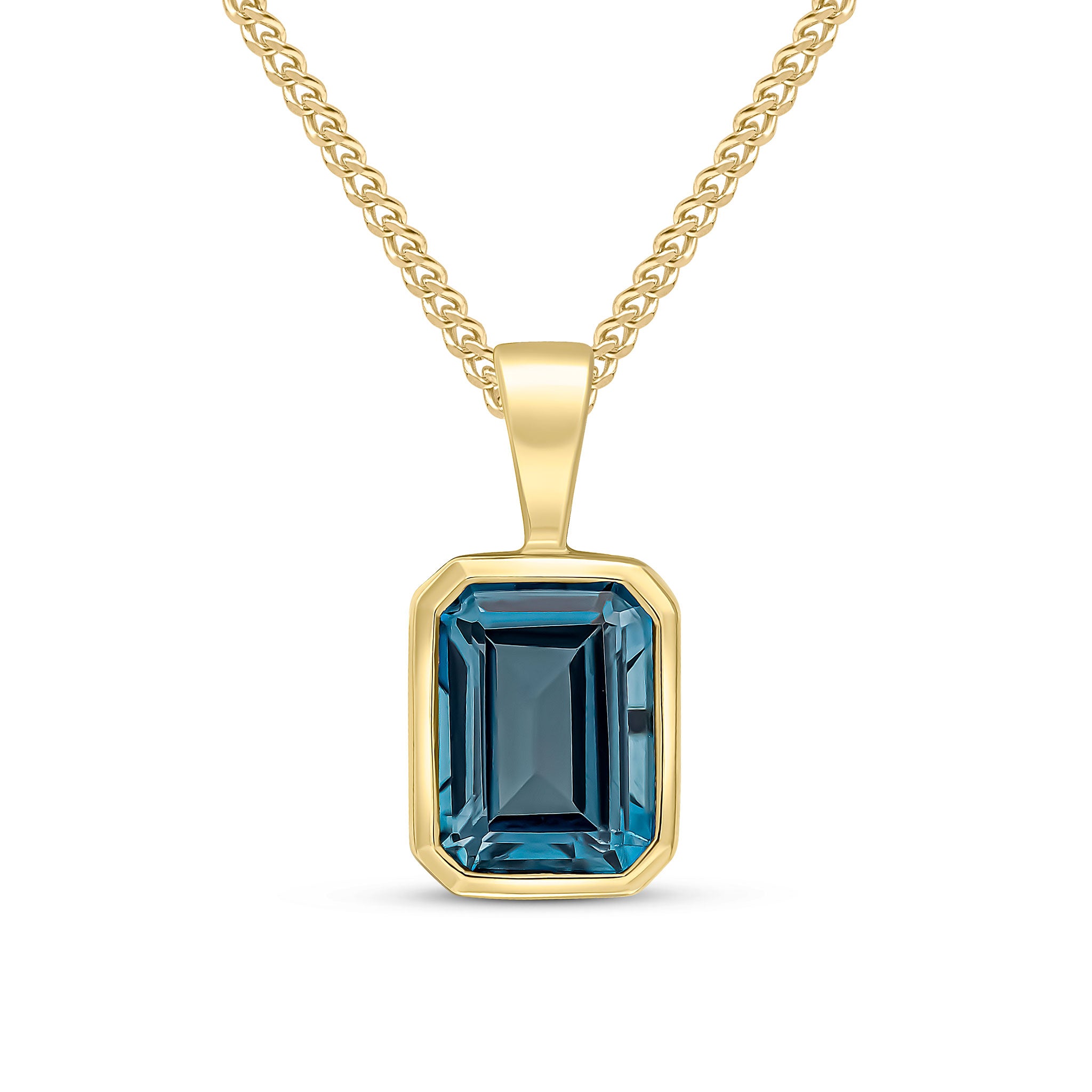 9ct Yellow Gold 8x6 Octagon London Blue Topaz Rubover Pendant