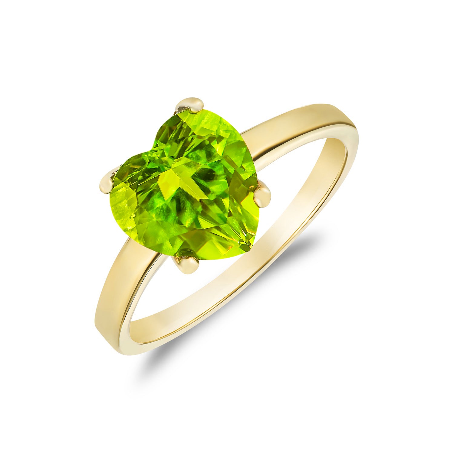 9ct Yellow Gold 8mm Heart Peridot Claw Set Single Stone Ring