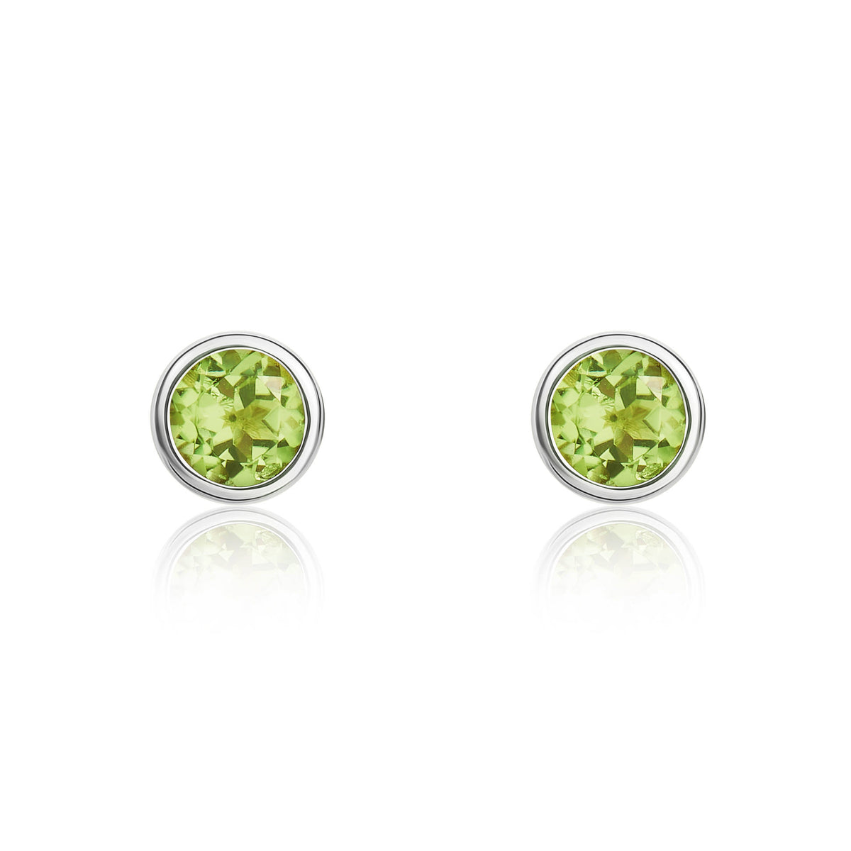 9ct White Gold 3mm Round Peridot Rubover Earrings