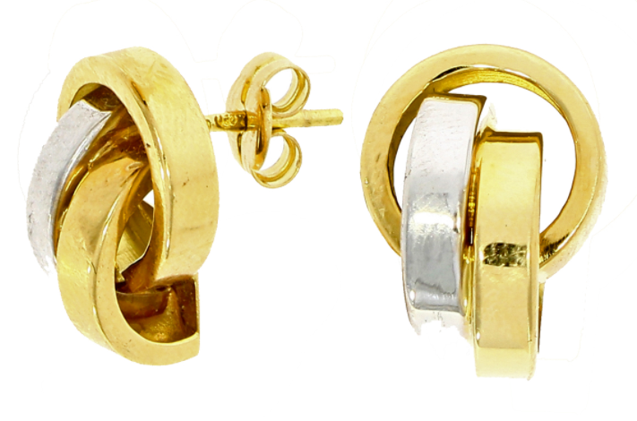 18ct Yellow Gold Polished Circle with Yellow and White Gold 2 Row Curved Section Stud Earrings