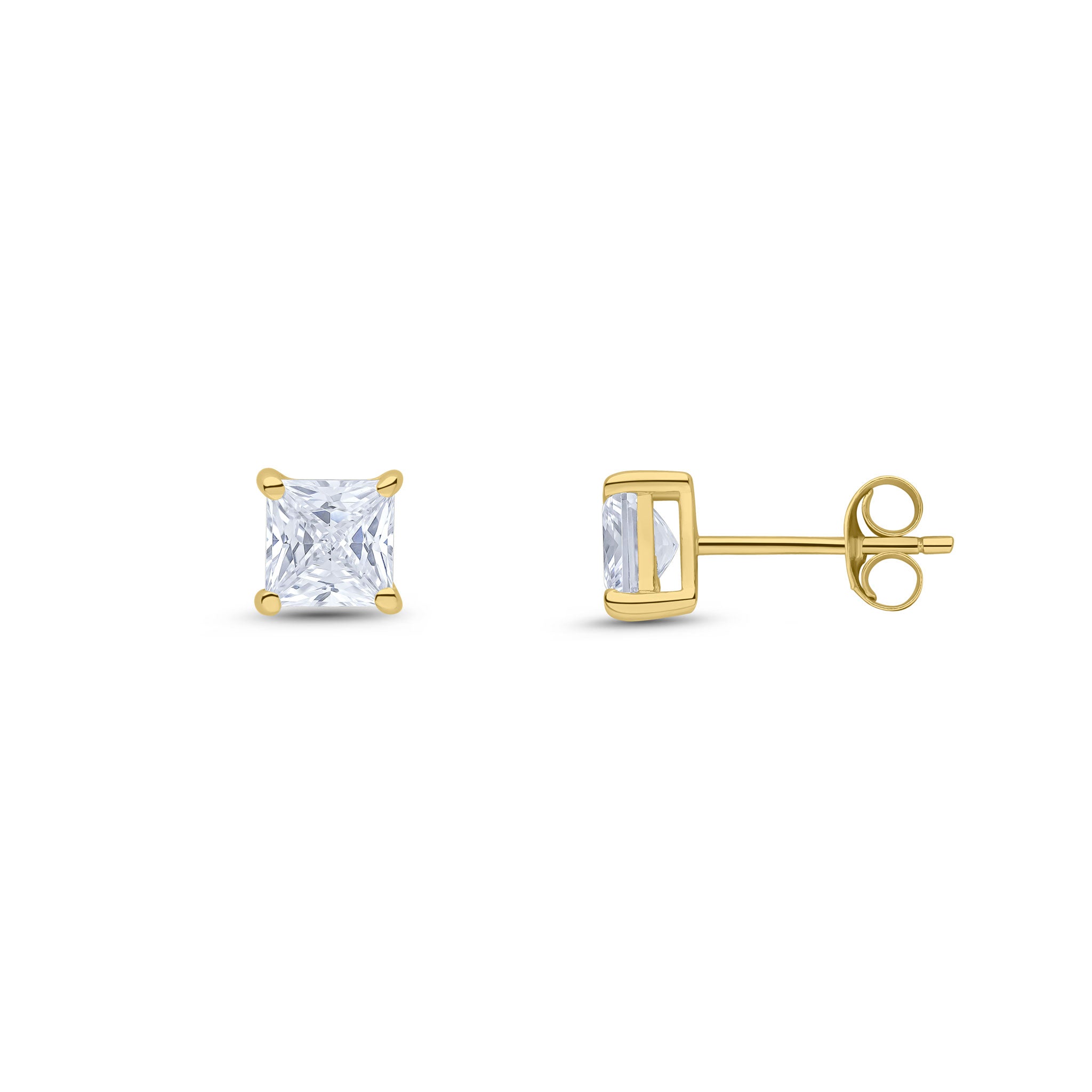 9ct Yellow Gold 5mm Square CZ Claw Set Earrings
