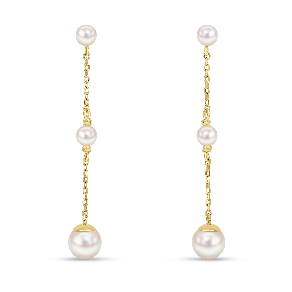 9ct Yellow Gold Triple Cultured Freshwater Pearl Chain Drop Earrings