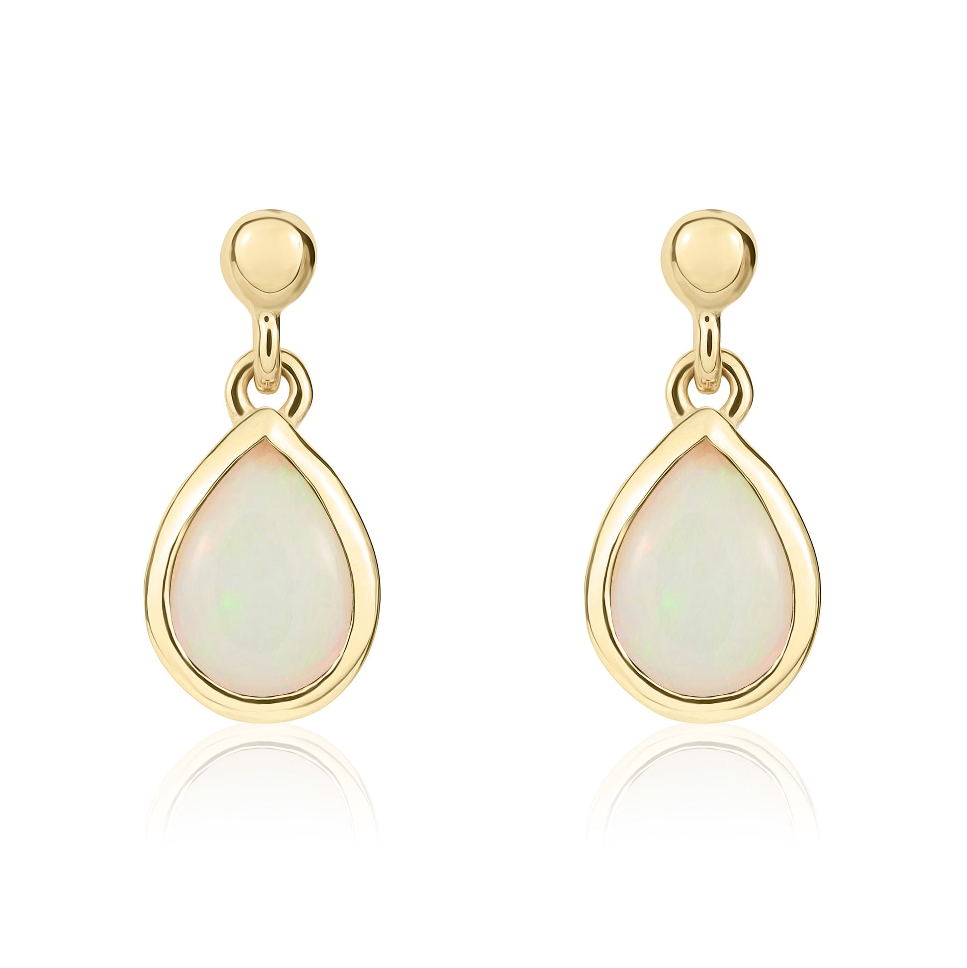9ct Yellow Gold 7x5 Pear Shape Opal Rubover Drop Earrings with Bead Top