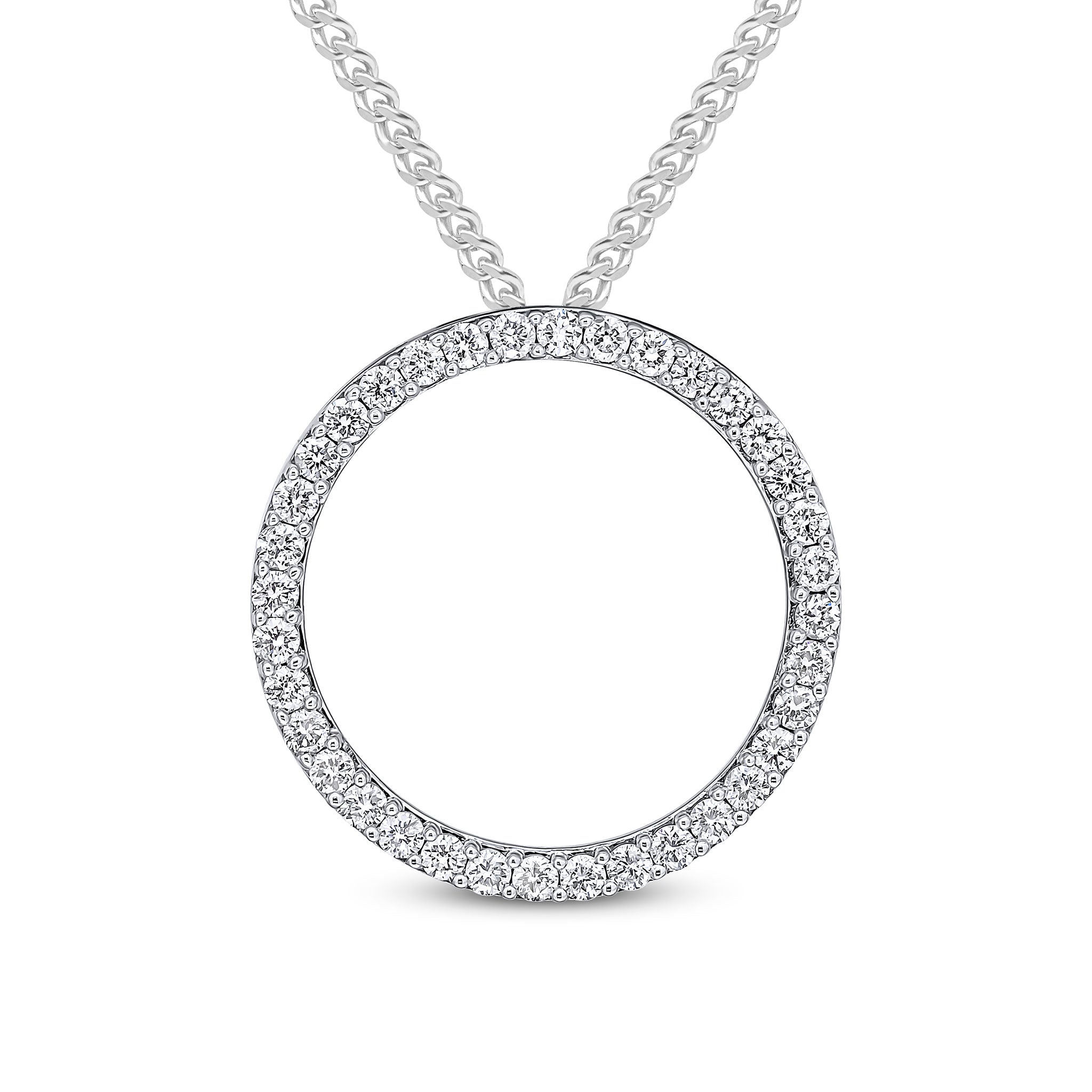 18ct White Gold Round Diamond Claw Set Open Circle Slider Pendant 25mm