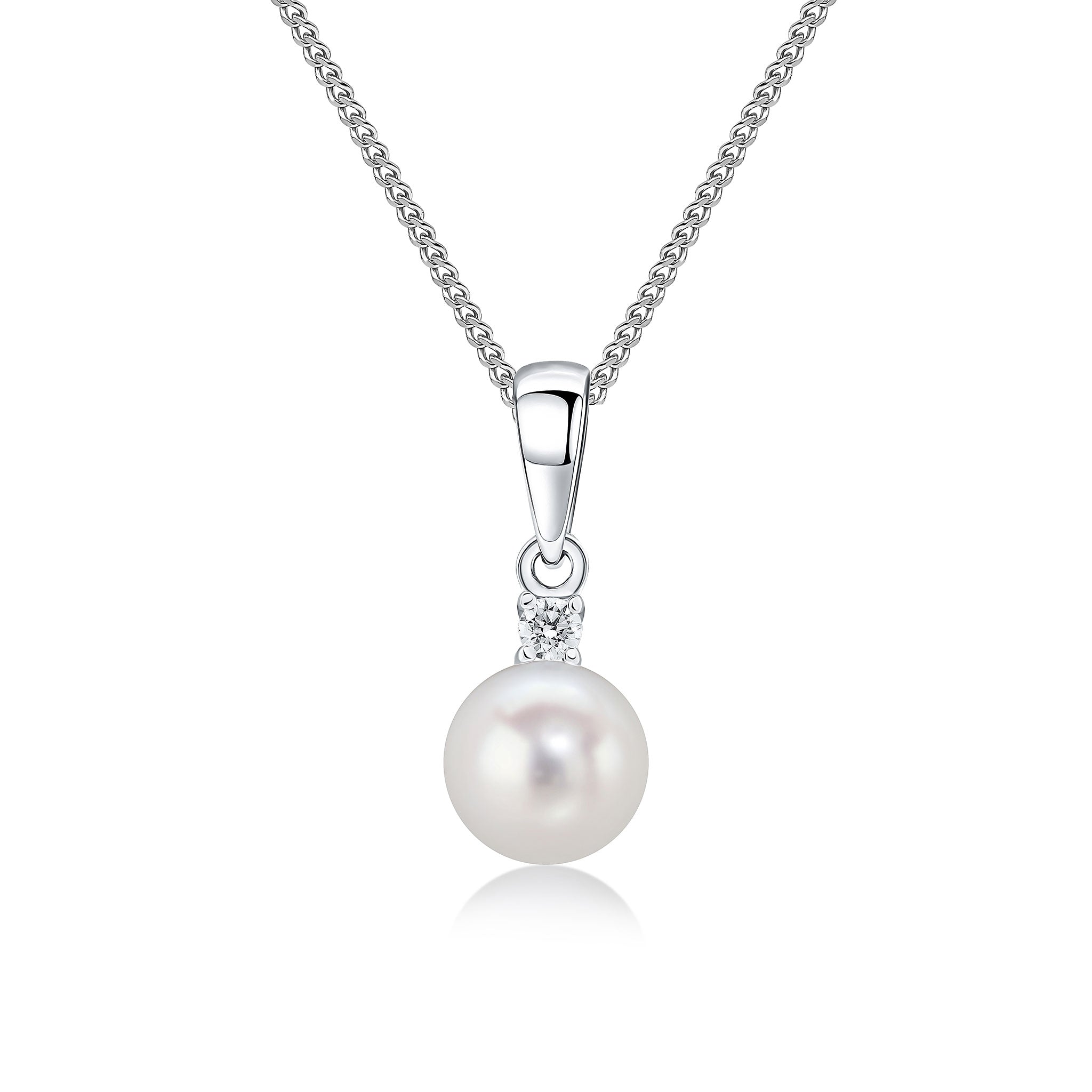 18ct White Gold Round Diamond & Freshwater Pearl 2 Stone Pendant