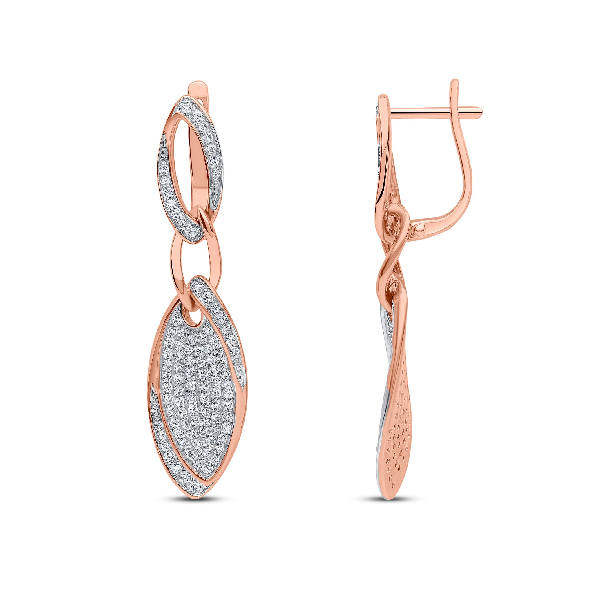 9ct Rose Gold Diamond Leaf Drop Earring