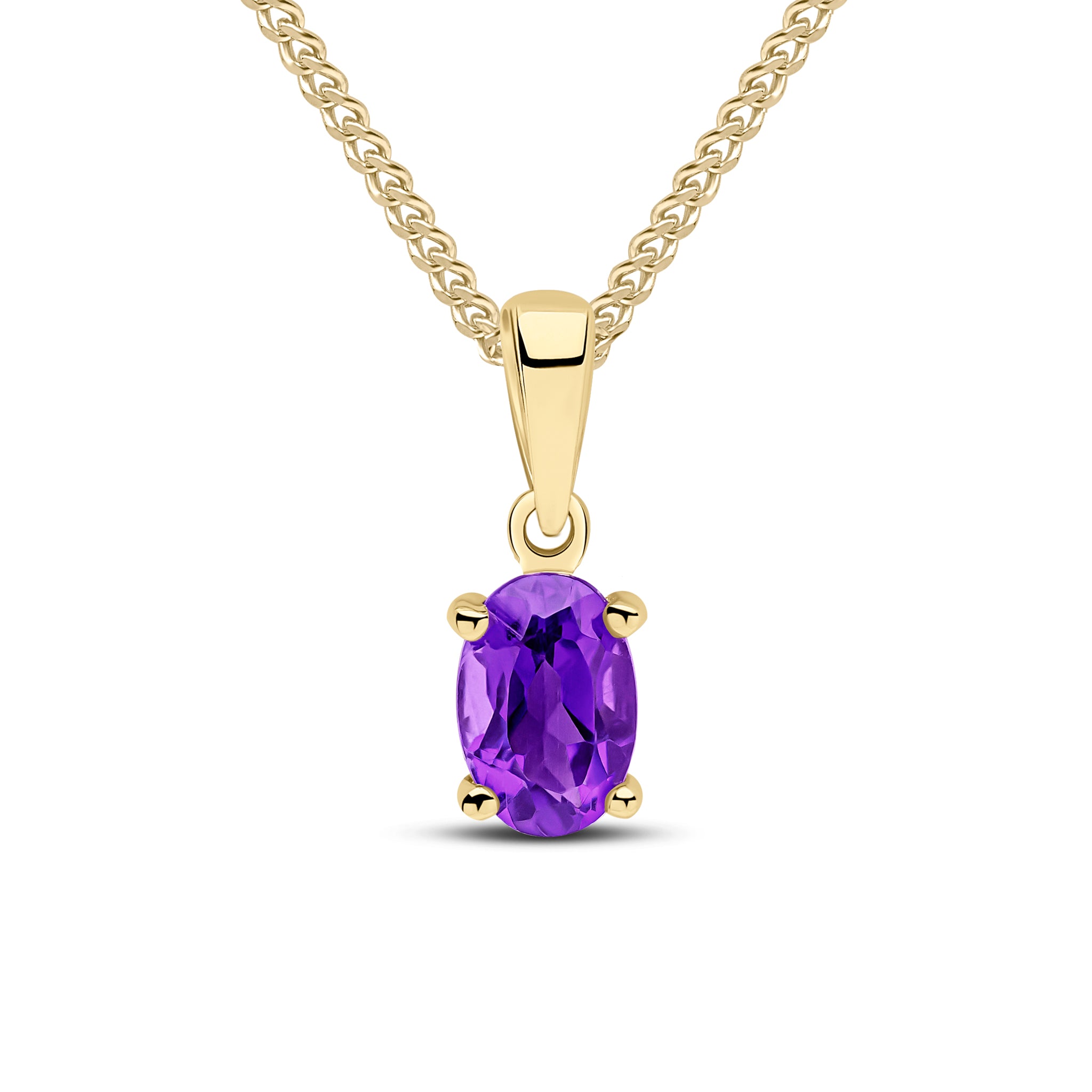 9ct Yellow Gold 6x4 Oval Amethyst Claw Pendant