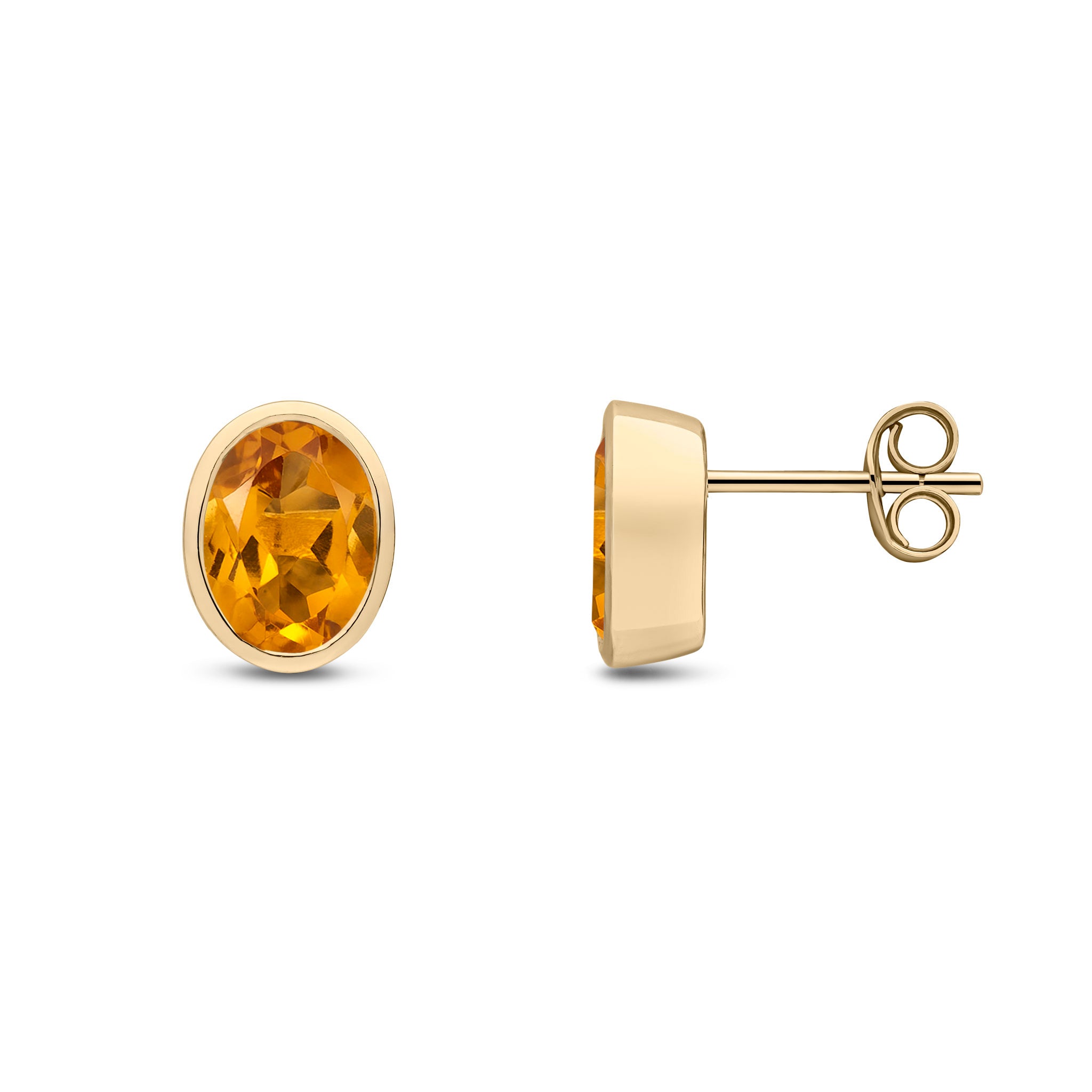 9ct Yellow Gold 8x6 Oval Citrine Rubover Earrings