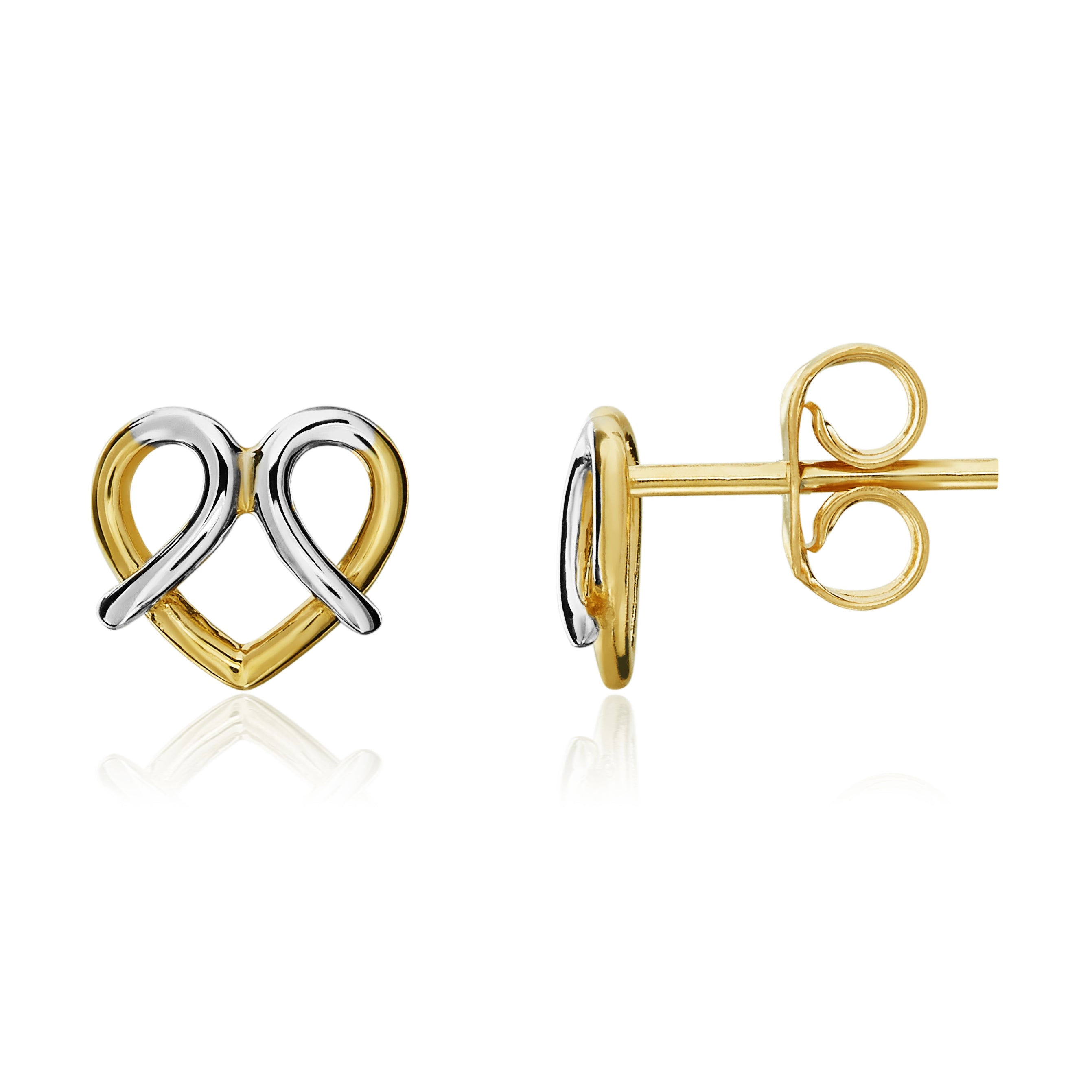 9ct yellow and white gold Fancy Heart Stud Earrings