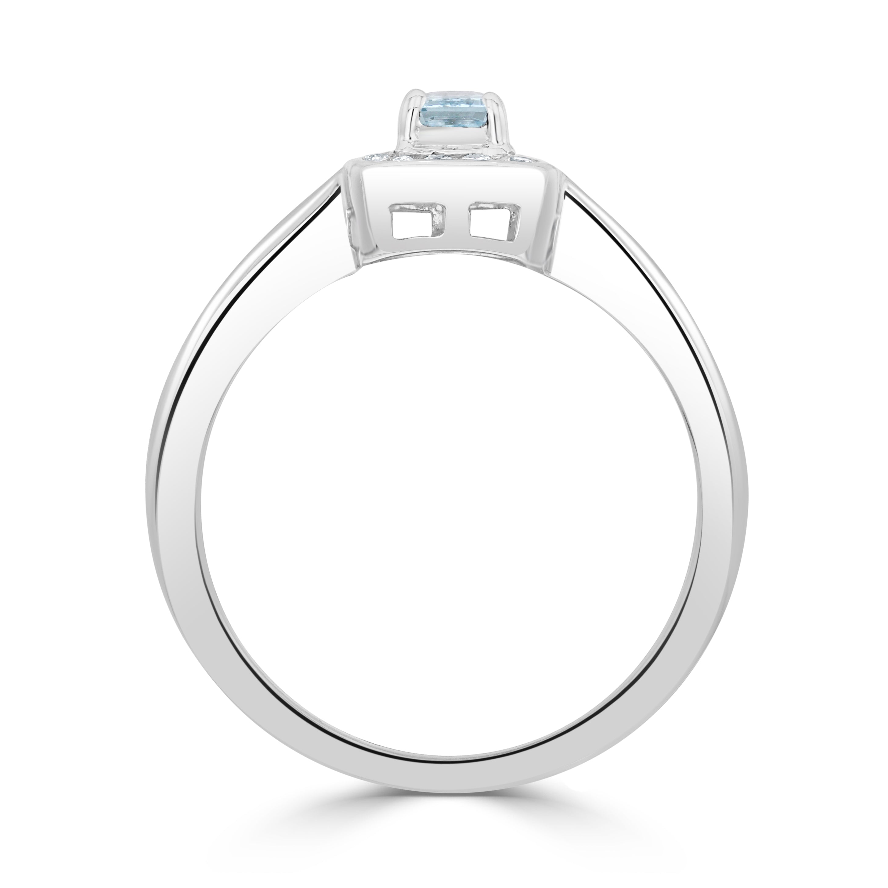 9CT WG CLAW SET 5X3 OCTAGON AQUA AND CHANNEL SET ROUND DIAMOND CLUSTER RING 1