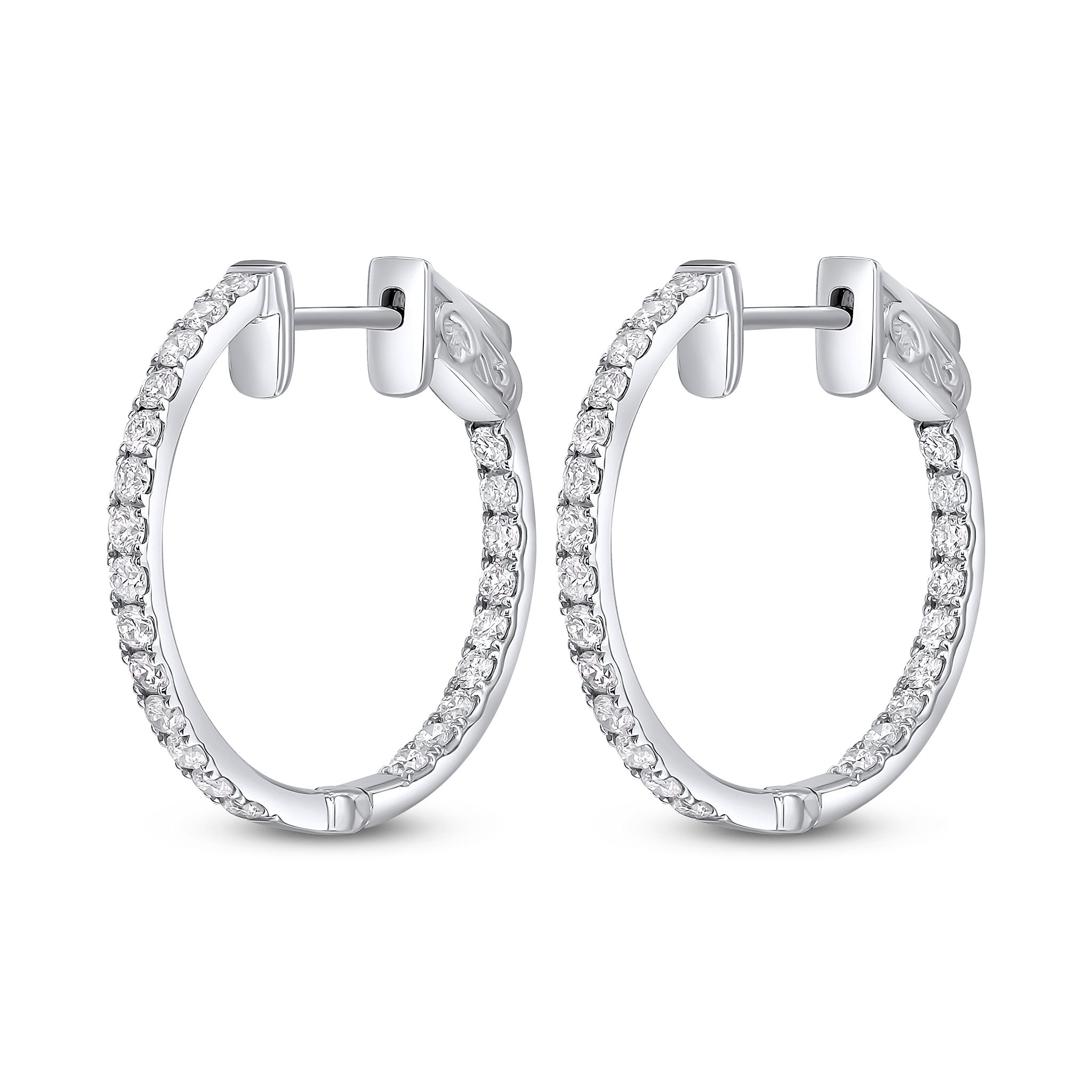 18ct White Gold Round Diamond Claw Set Full Hoop Earrings 0.71ct