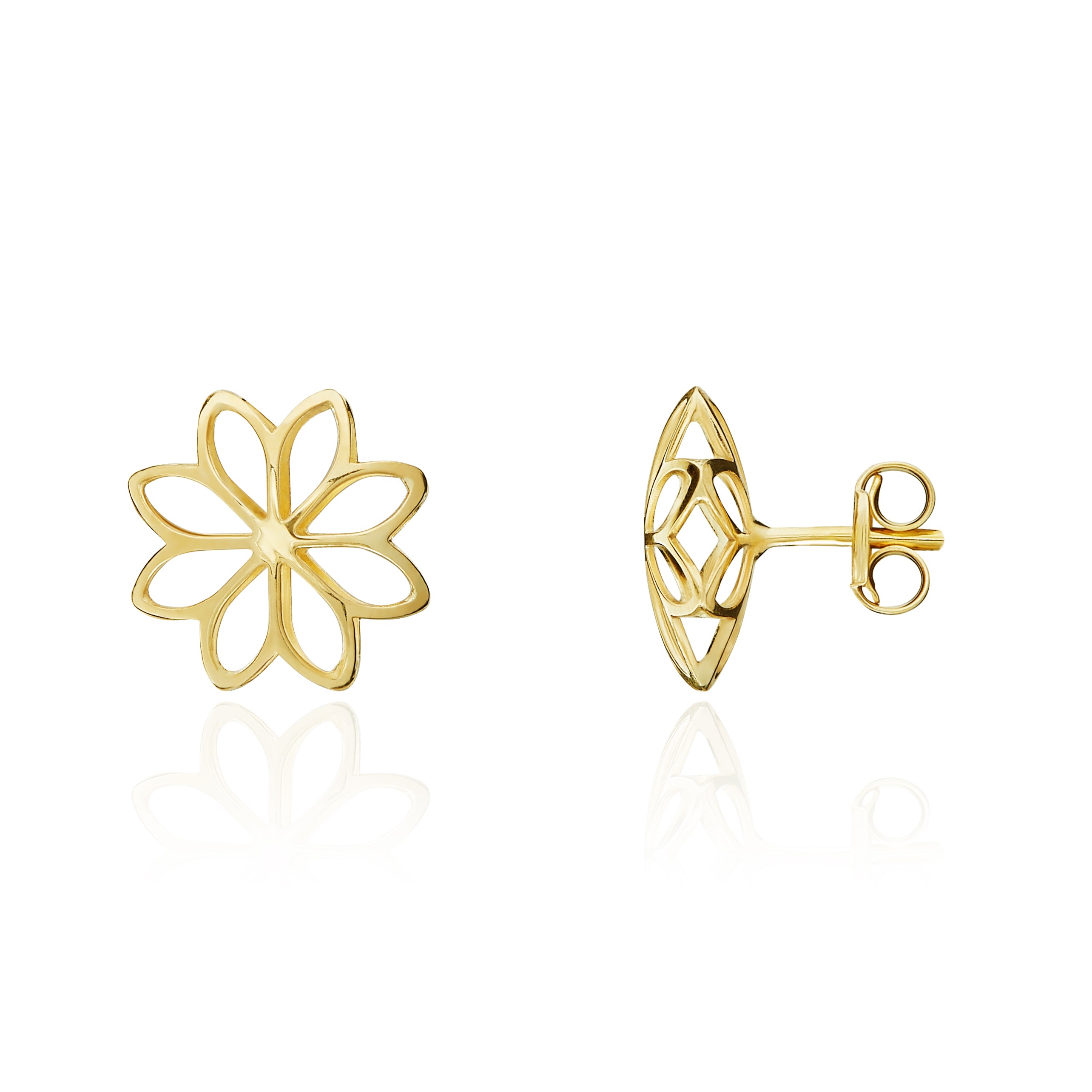 9ct Yellow Gold Openwork Flower Stud Earrings