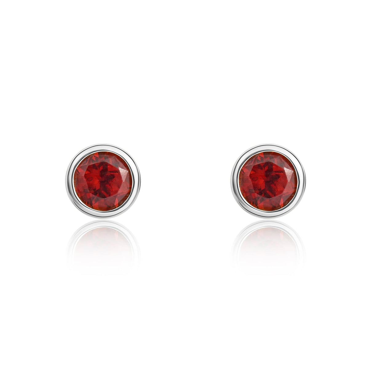 9ct White Gold 3mm Round Garnet Rubover Earrings