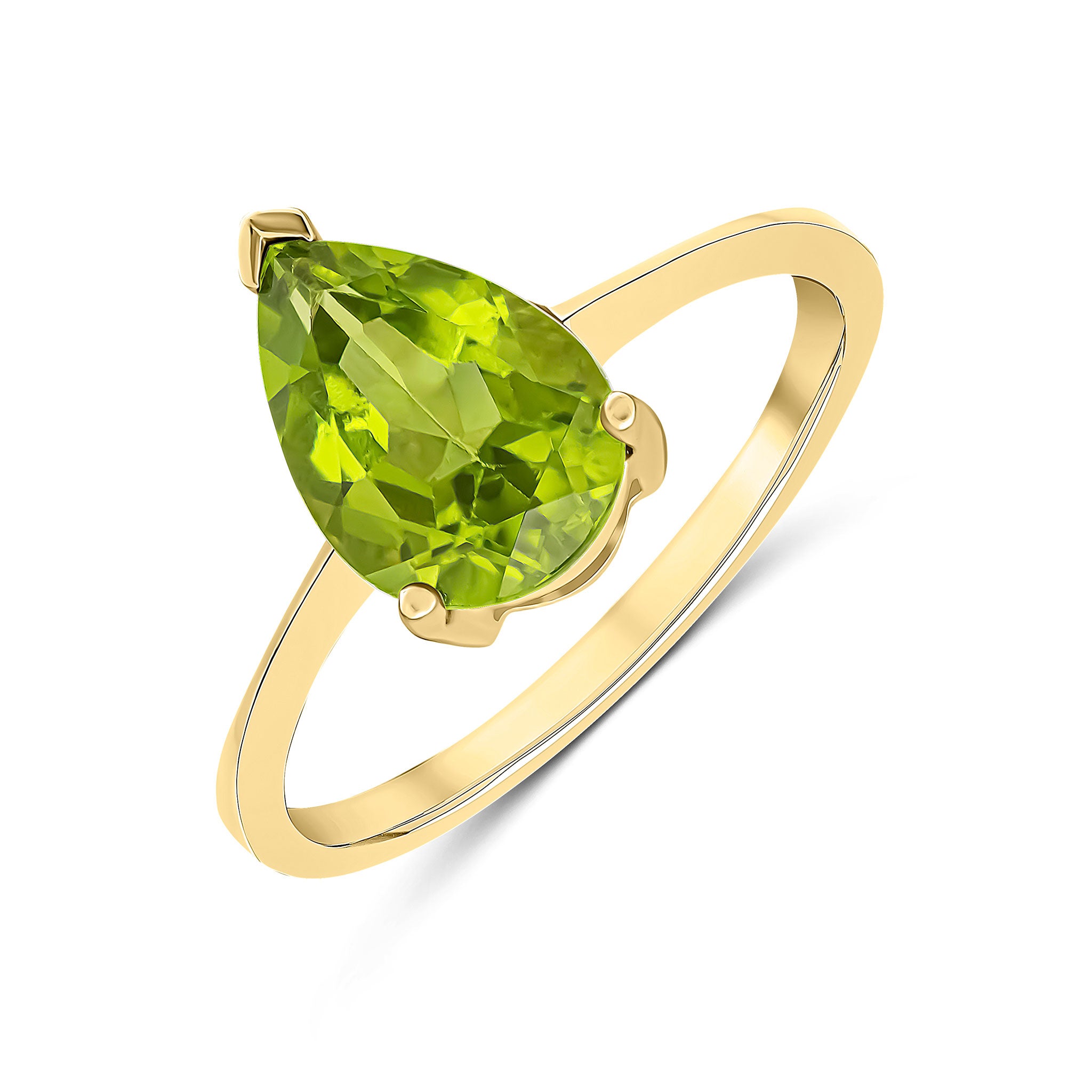 9ct Yellow Gold 10x7mm Pear Shape Peridot Claw Single Stone Ring
