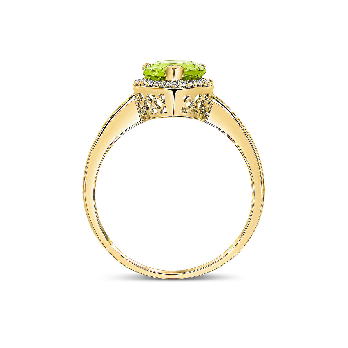 9ct Yellow Gold 9x7 Pear Shape Peridot & Diamond Claw Set Cluster Ring Rhodium to Diamonds