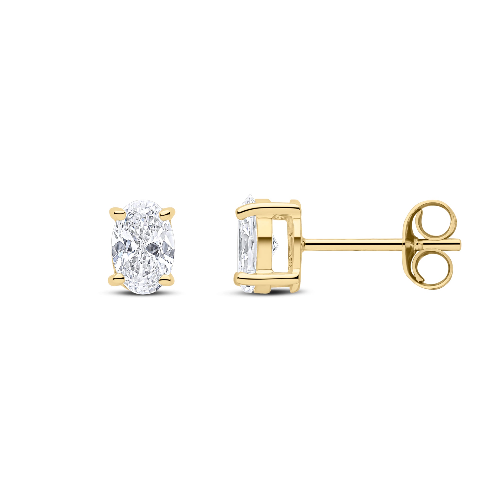 9ct Yellow Gold 6x4 Oval CZ Claw Set Earrings