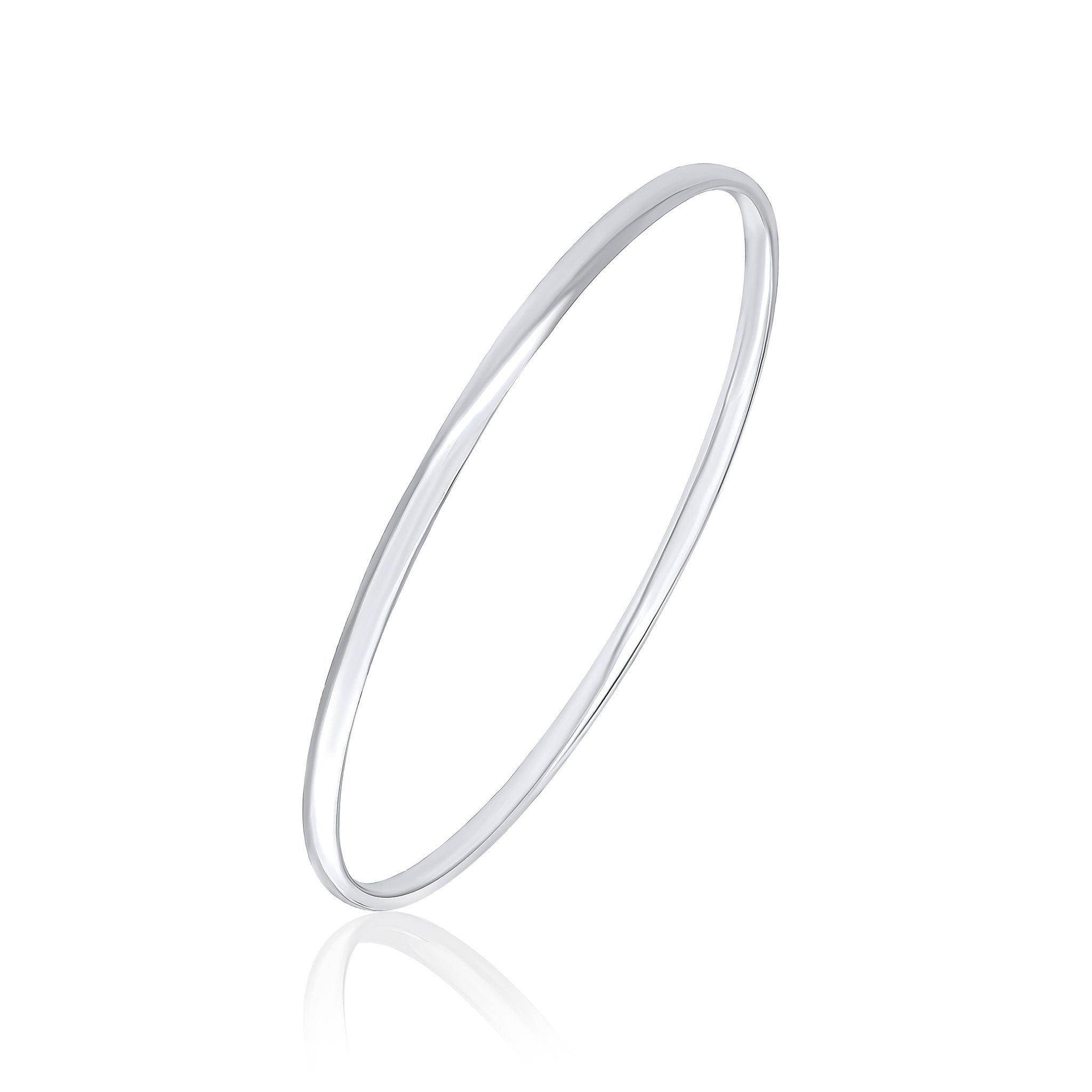 925 Sterling Silver Polished Oval Solid Smaller Adult Wrist Size Bangle, 3mm