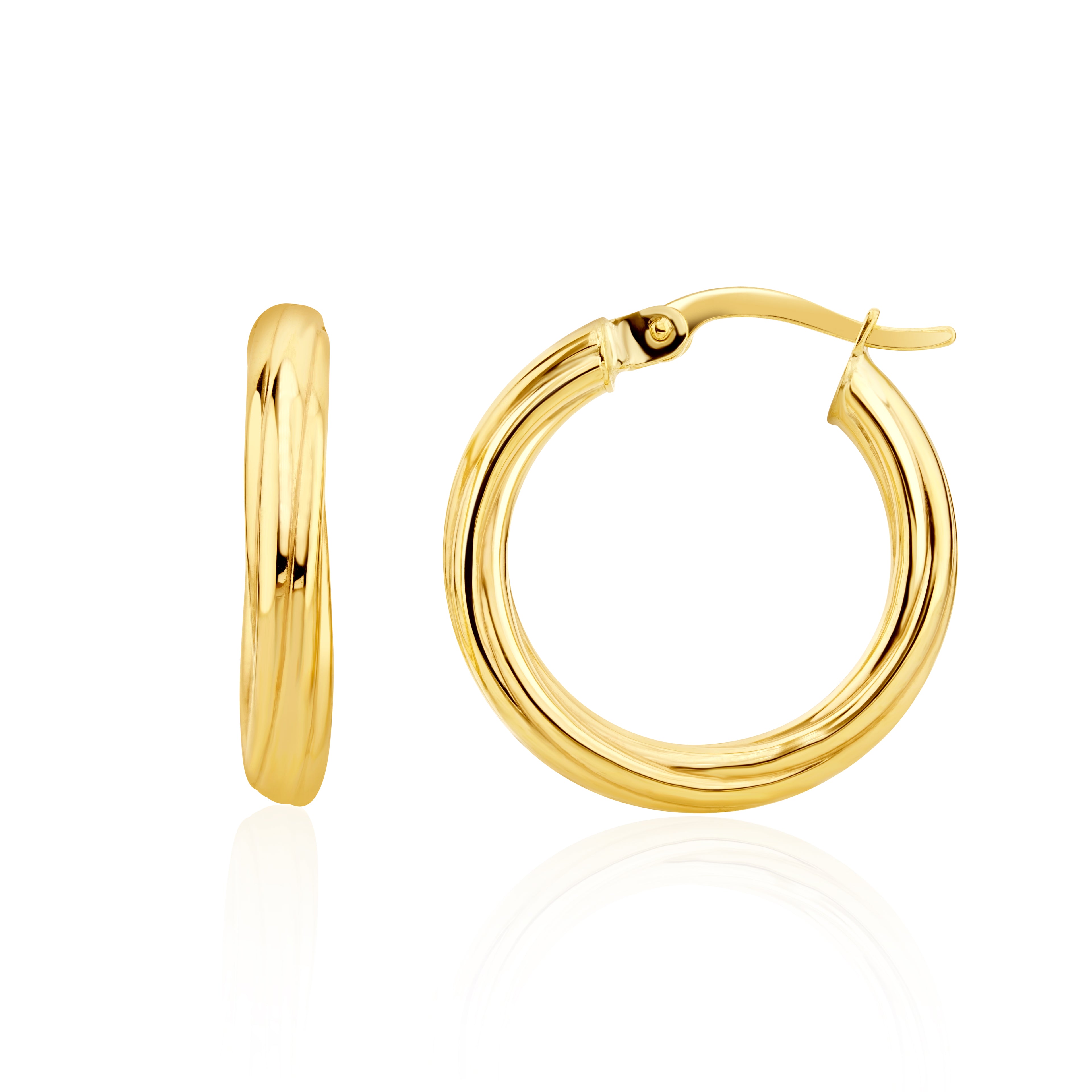 9ct yellow gold 3mm Twist Hoop Earrings. 21mm Outer Diameter