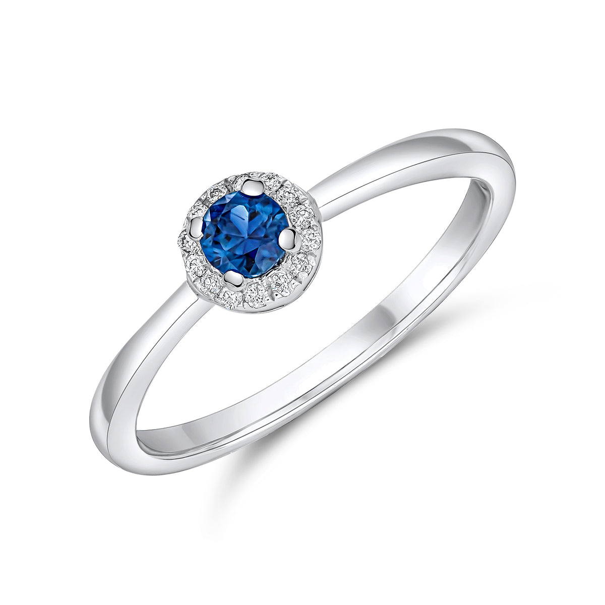 18ct White Gold Round Sapphire & Diamond Claw Set Cluster Ring