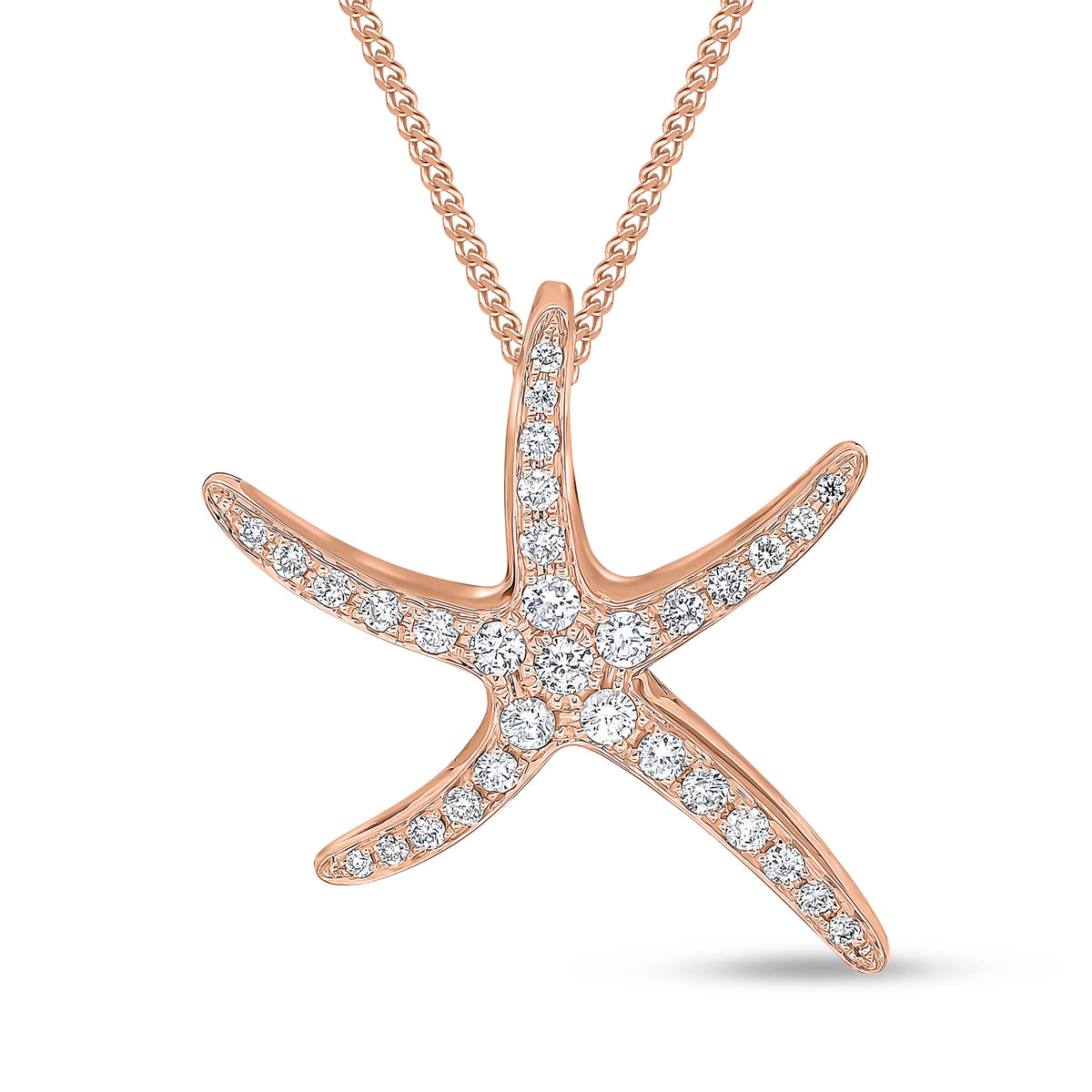 18ct Rose Gold Diamond Pave Set 'starfish' Pendant Large