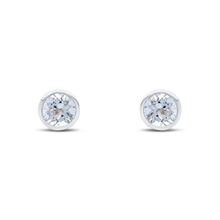 9ct white gold 6mm Round aquamarine rubover Earrings