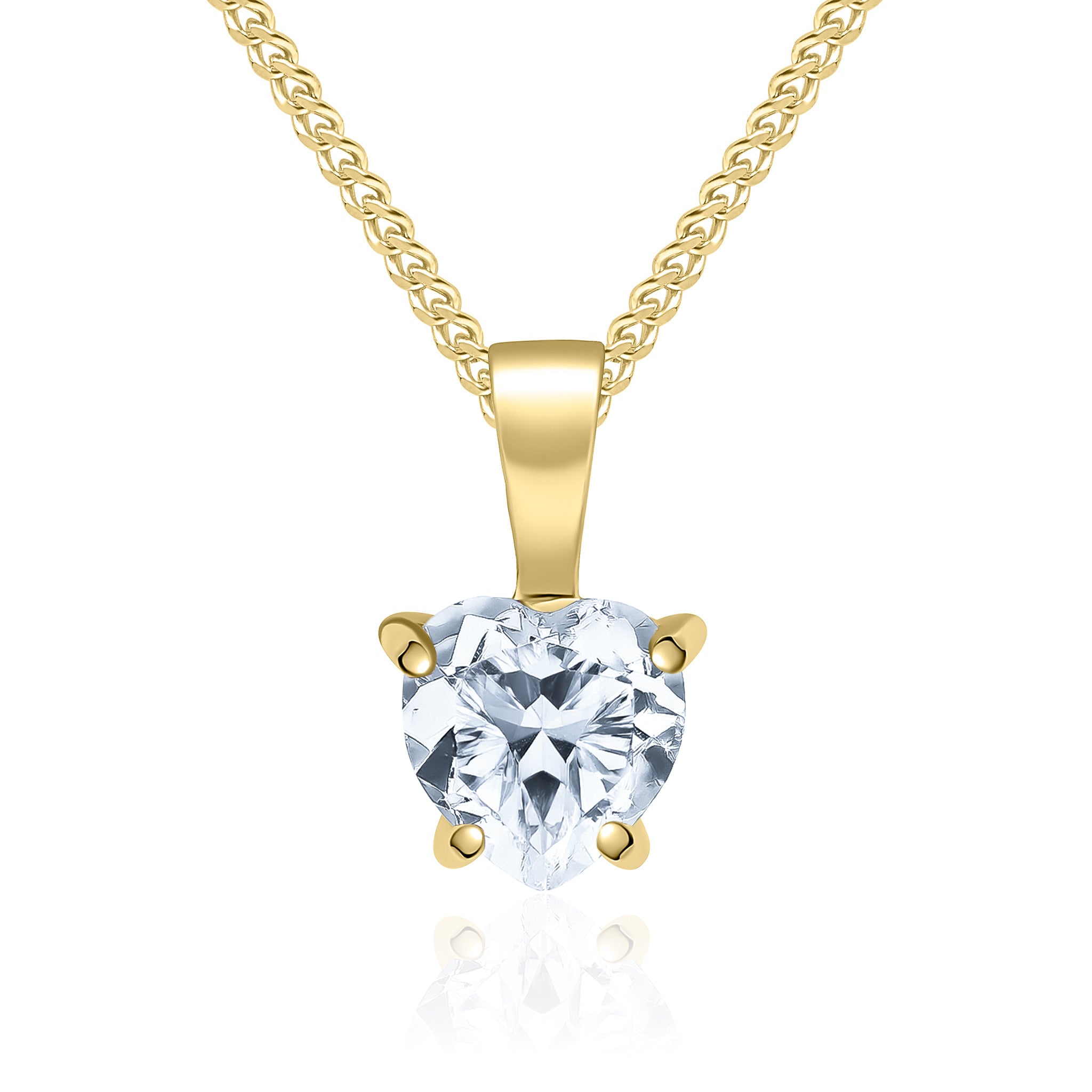 9ct Yellow Gold 6mm Heartshape CZ Claw Set Pendant