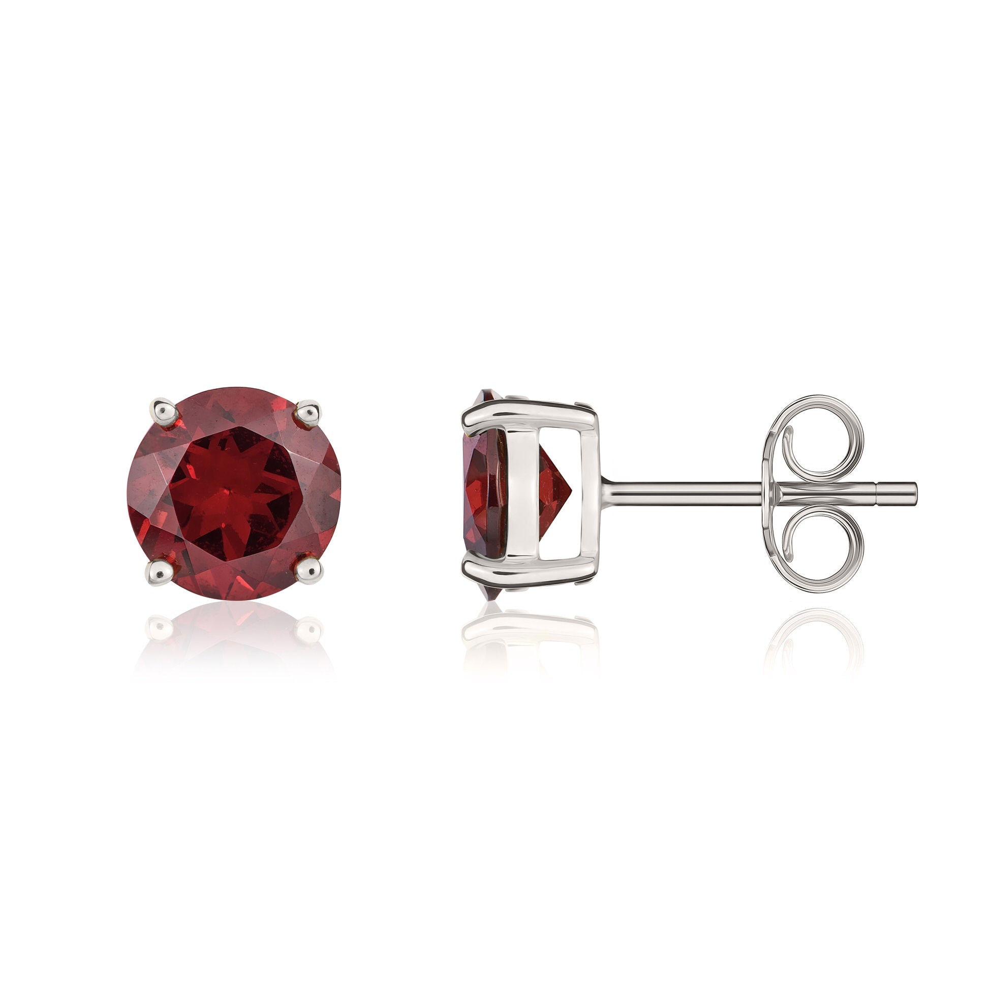 9ct White Gold 8mm Round Garnet Claw Set Earrings