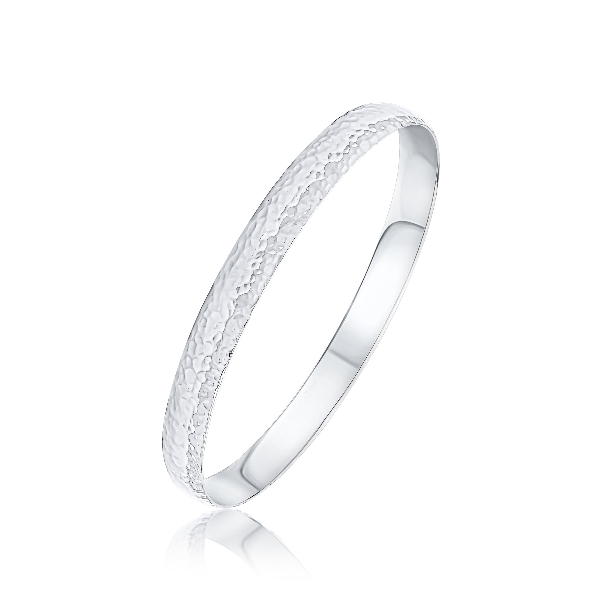 925 Sterling Silver Hammered Court Design Bangle, 8mm