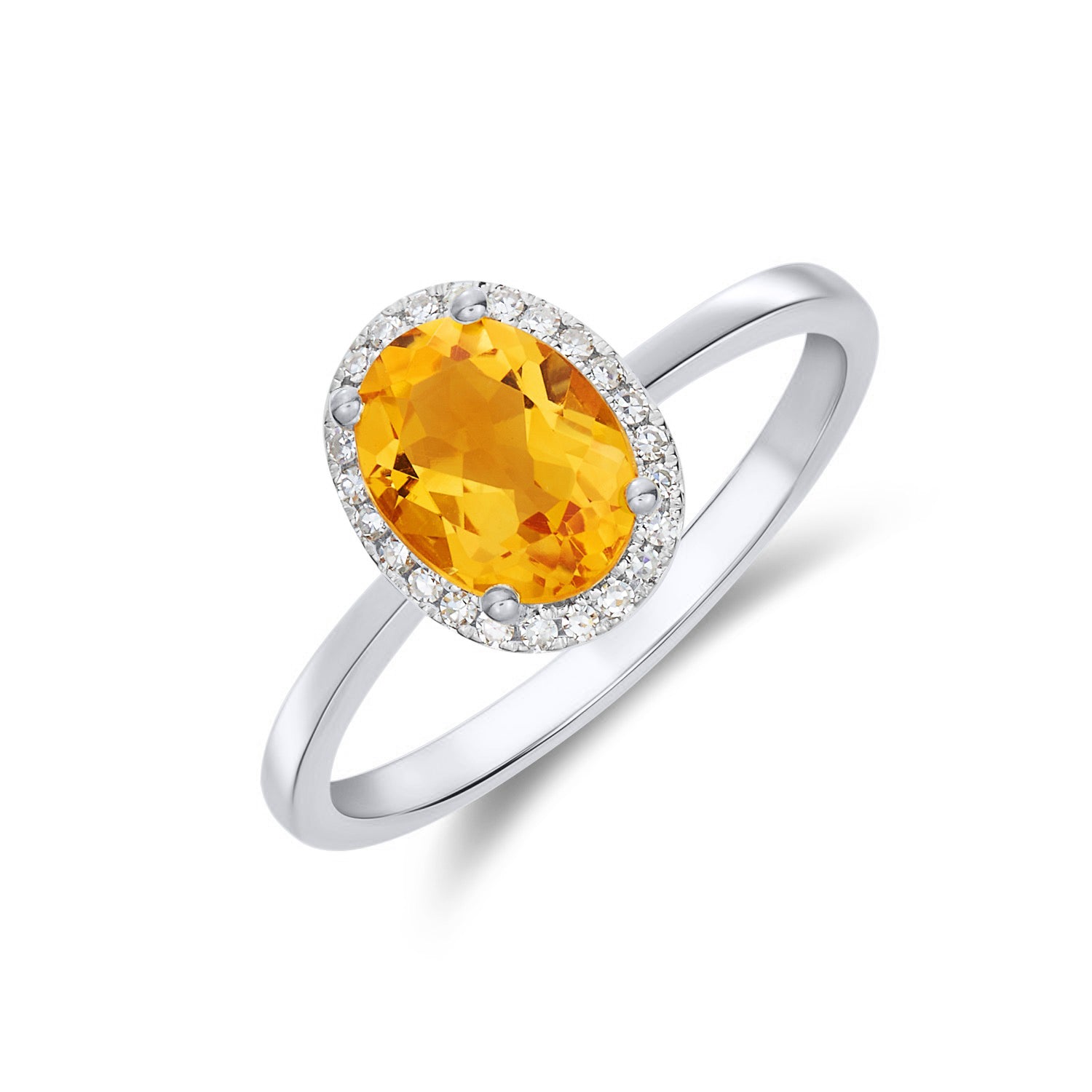 9CT WG 8X6 OVAL CITRINE AND DIAMOND CLAW SET CLUSTER RING 1