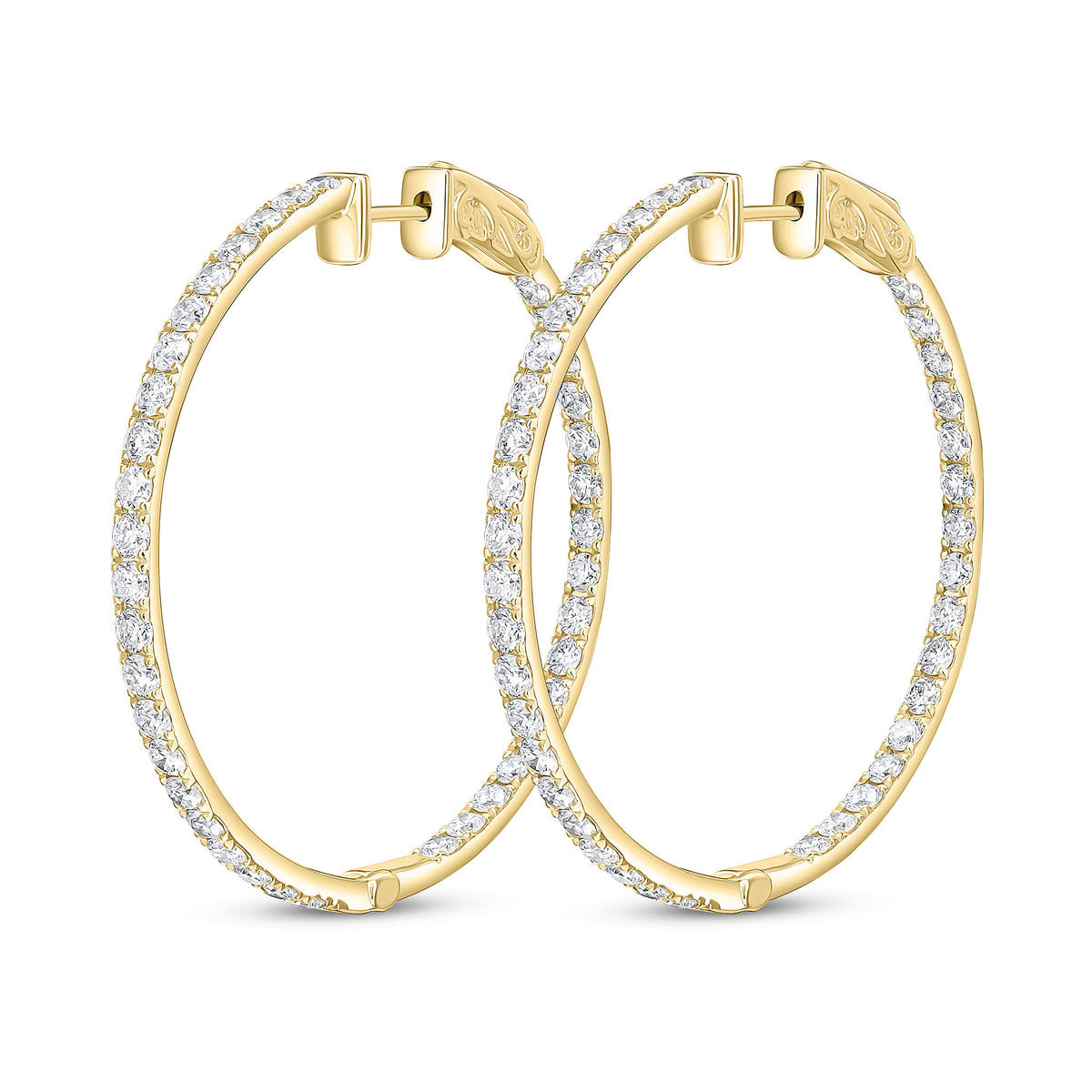 18ct Yellow Gold Round Diamond Claw Set Full Hoop Earrings 2.45ct