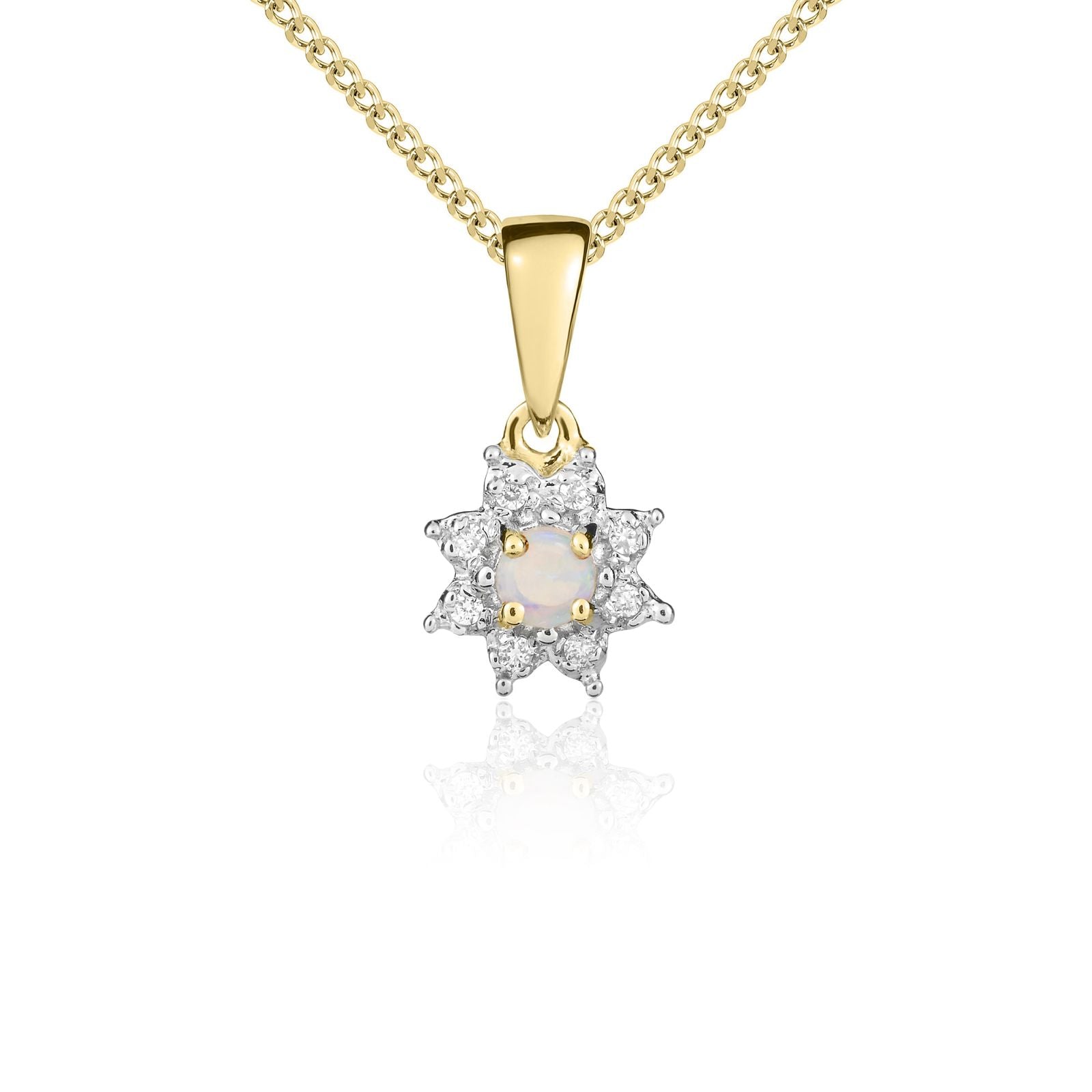9ct Yellow Gold Round Opal & Diamond Cluster Pendant
