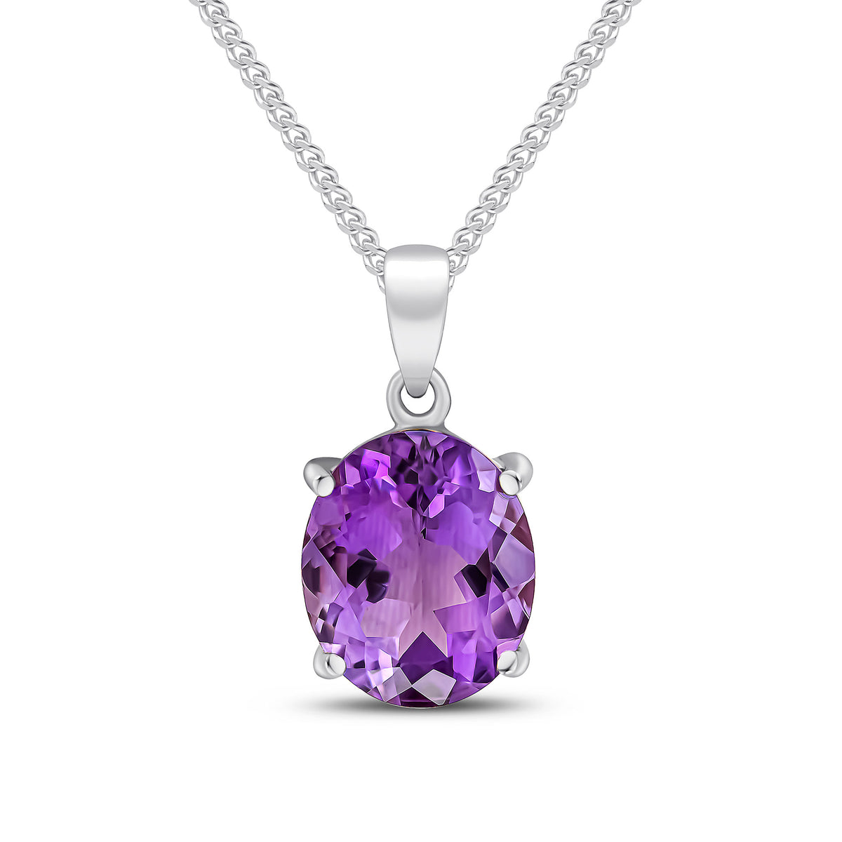 9ct White Gold 12x10 Oval Amethyst Claw Set Pendant