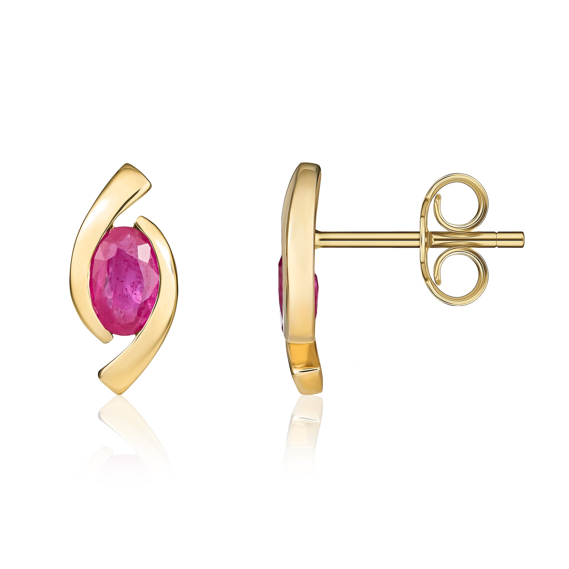 9ct Yellow Gold 6x4 Oval Ruby 'eye' Stud Earrings