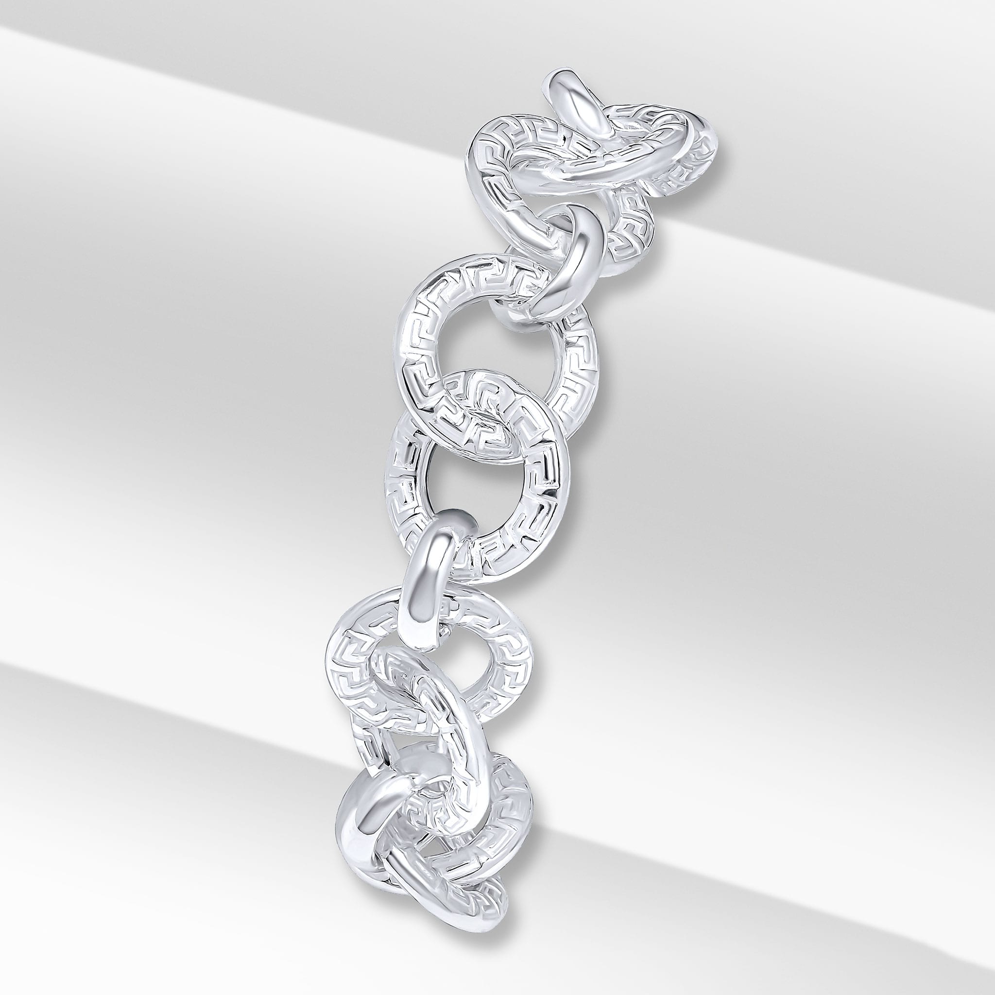 Silver 18mm Round Greek Key