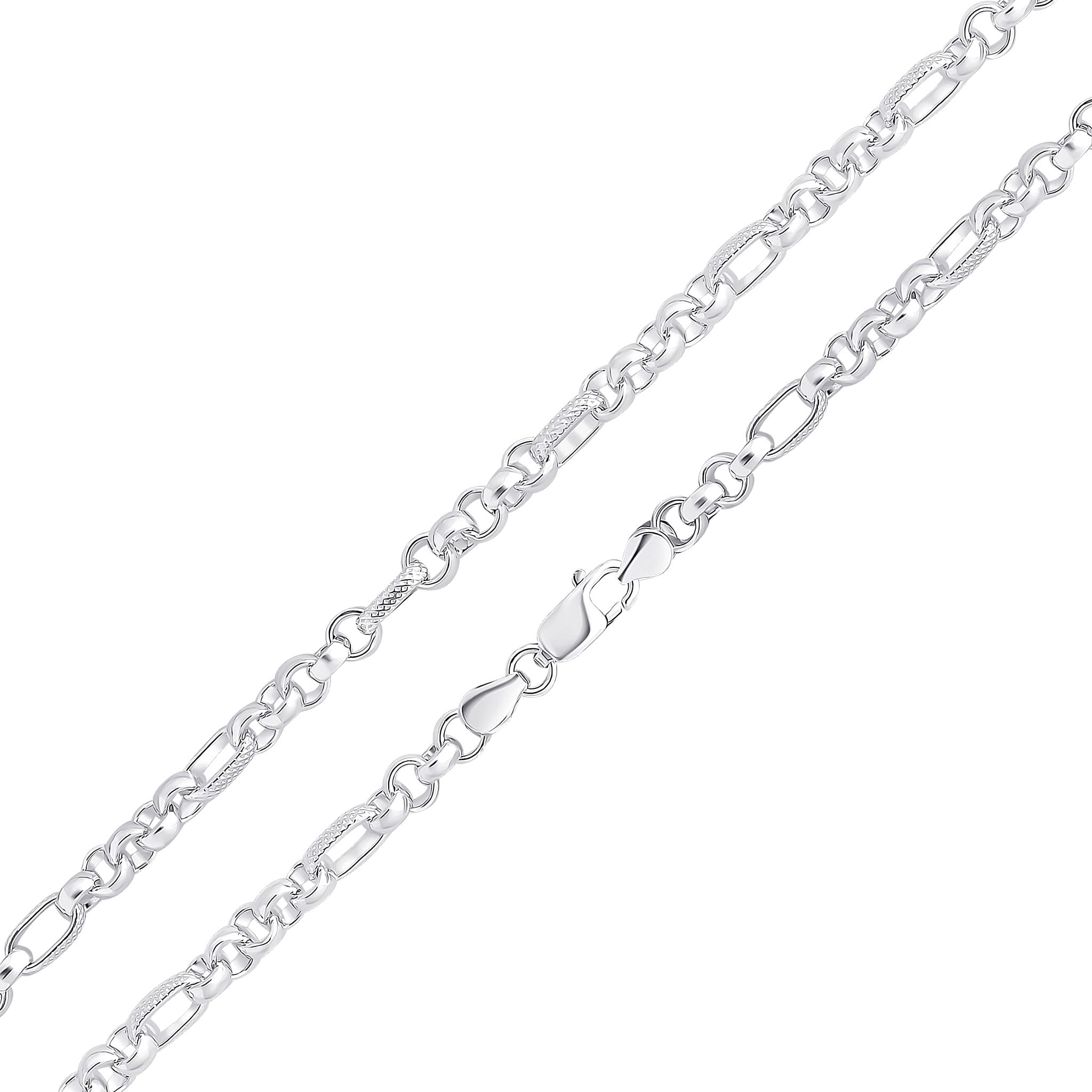 Silver 7.4mm Oval Round Belcher With Textured Link