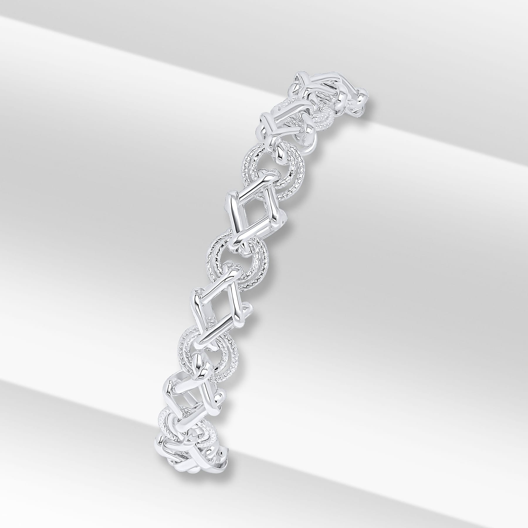 Silver 8mm Textured Circle Square Chain