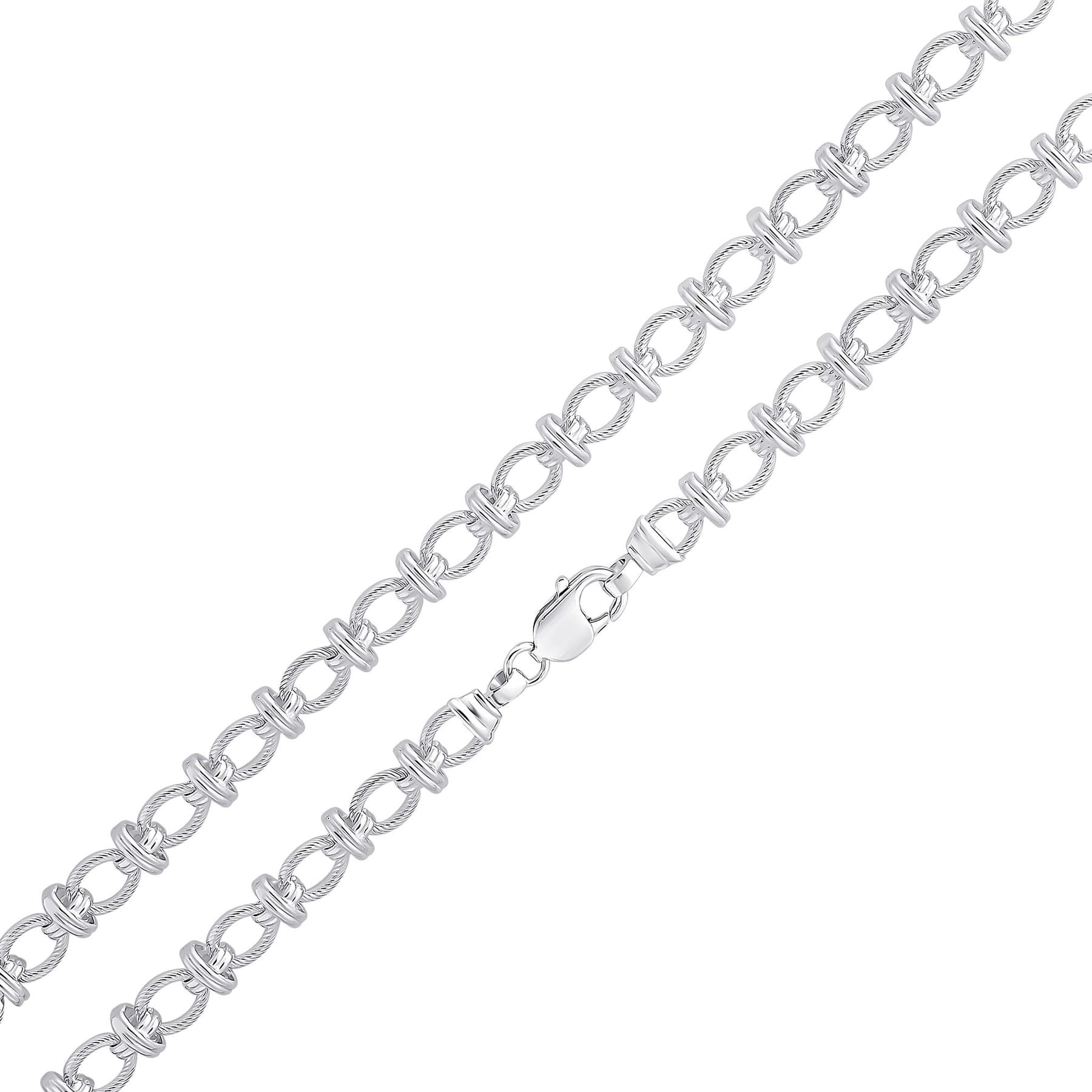 Silver 9mm Textured Oval Double Ring Chain