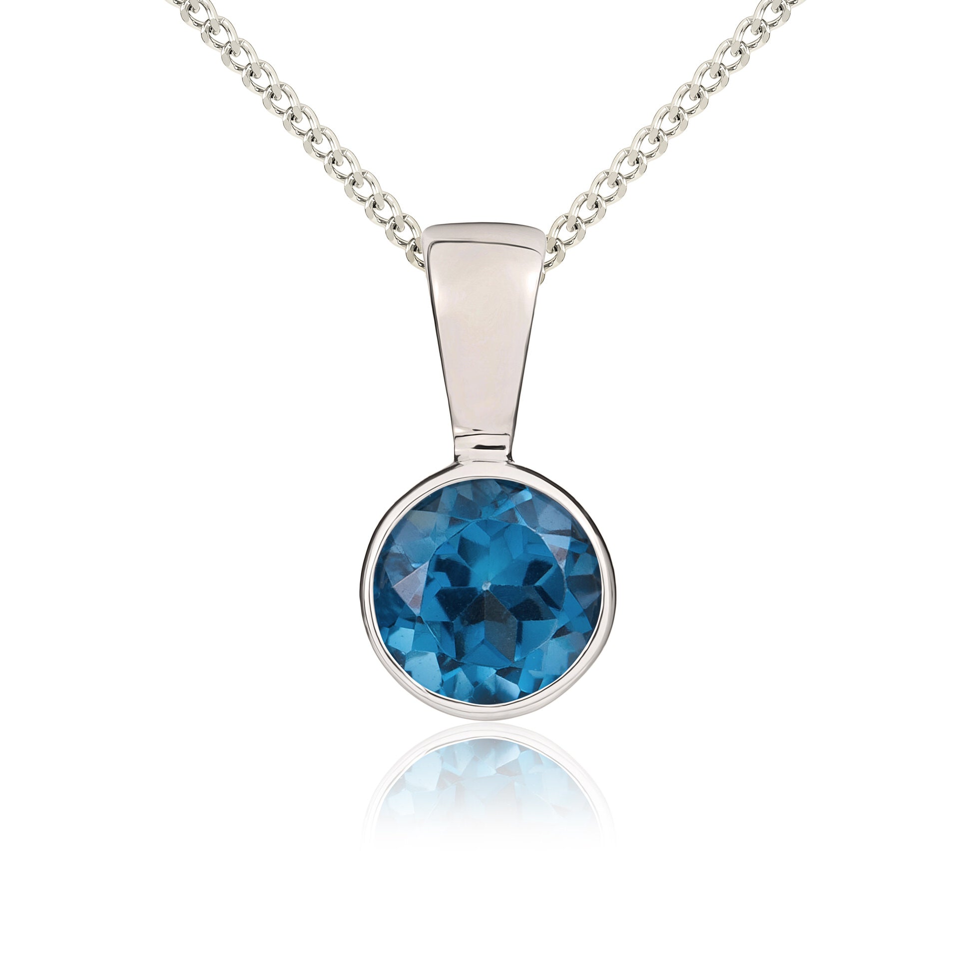 9ct white gold 5mm Round London Blue Topaz rubover pendant