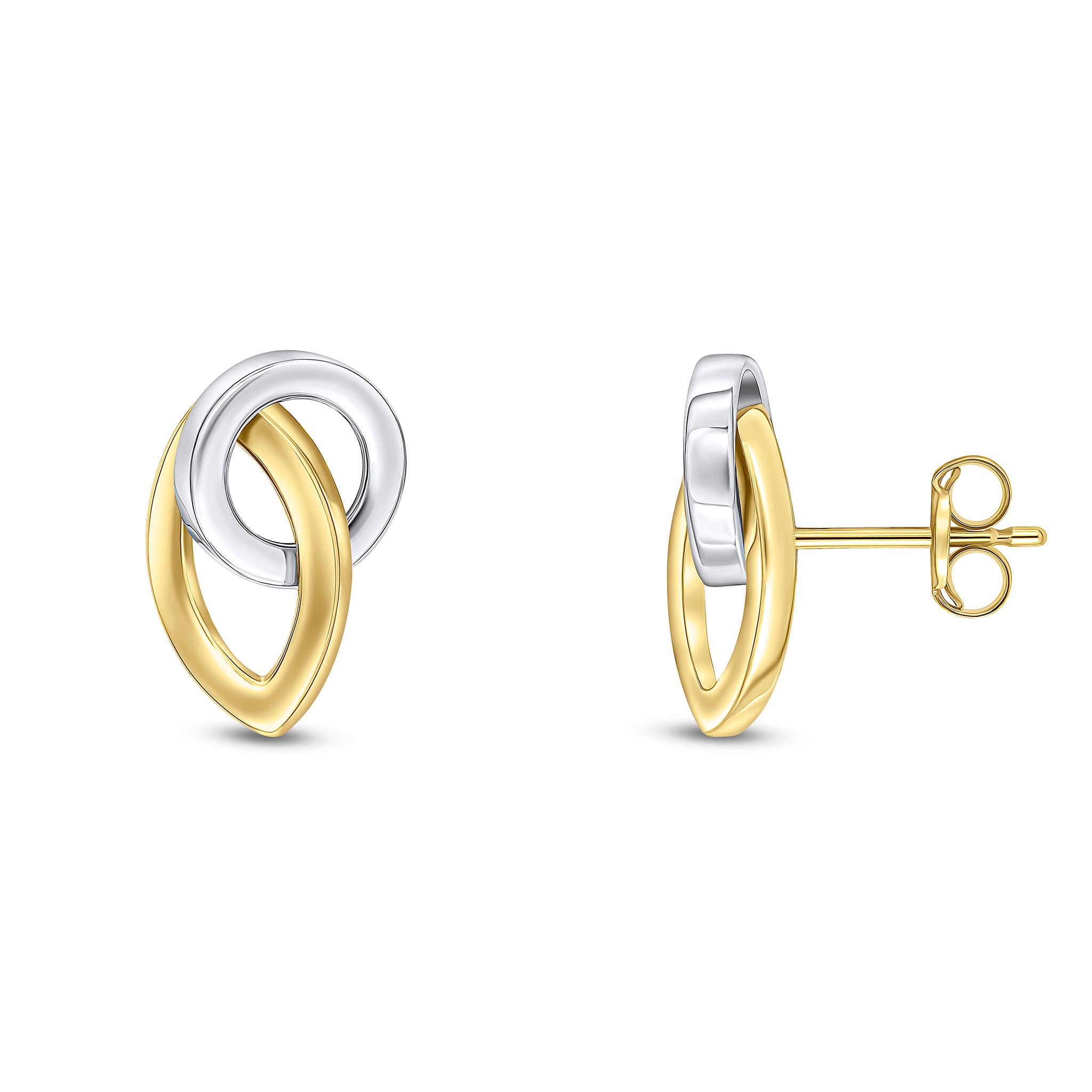 9ct Two Tone White Yellow Gold Marquise & Circle Stud Earrings